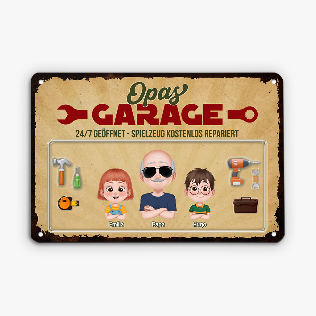 4972EGE2 PapasGarage Lustiges Turschild Personalisiert_ Papa Cartoon