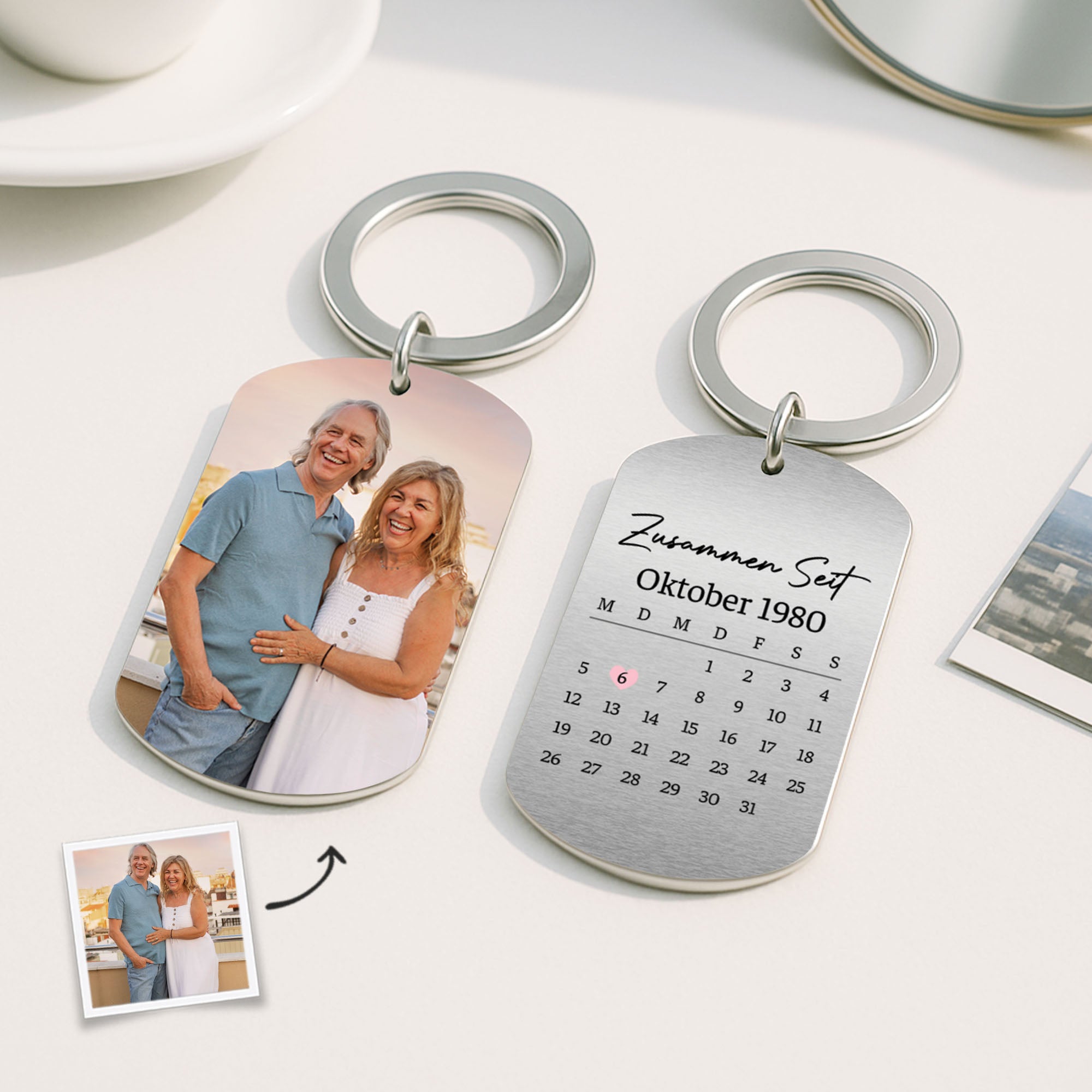 4999JGE2 zusammen seit kalender aluminium schlusselanhanger personalisiert paar mit foto 4999J3W5G