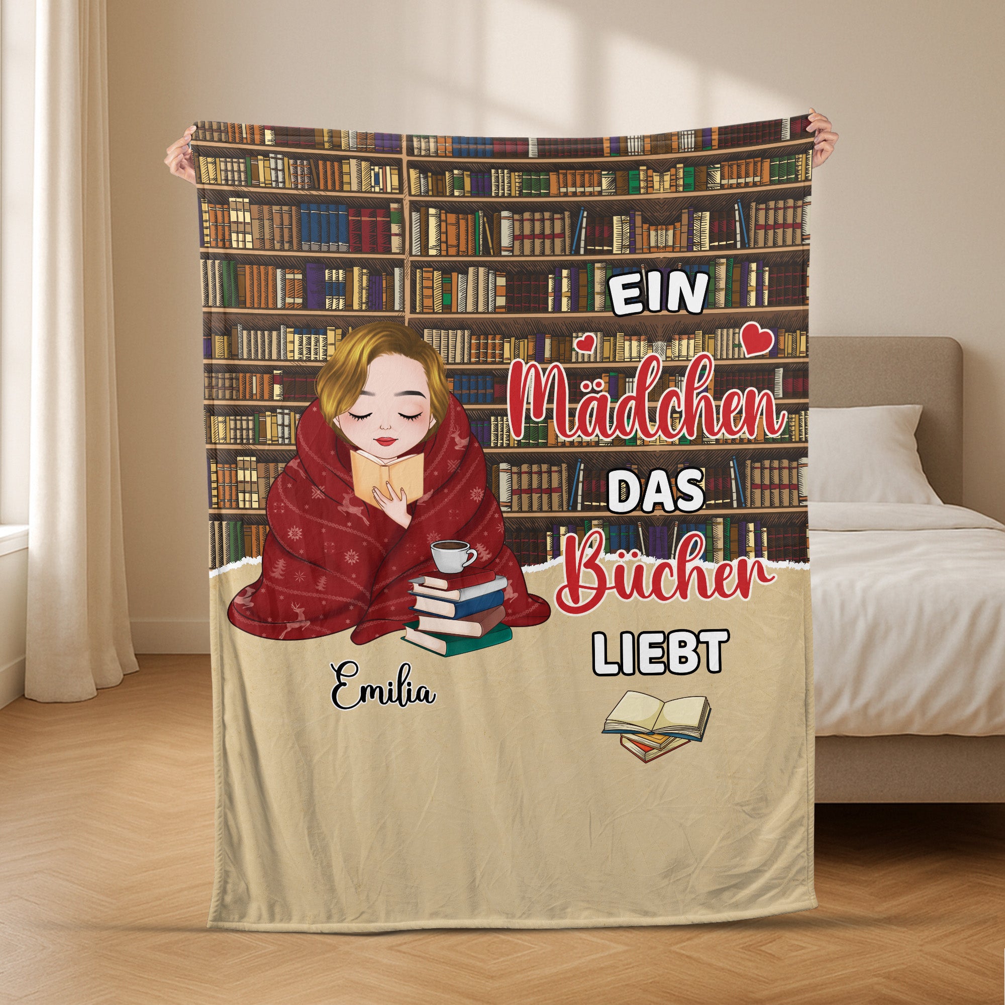 5002BGE2 ein madchen das bucher liebt kuscheldecke personalisiert_ damen 5002B