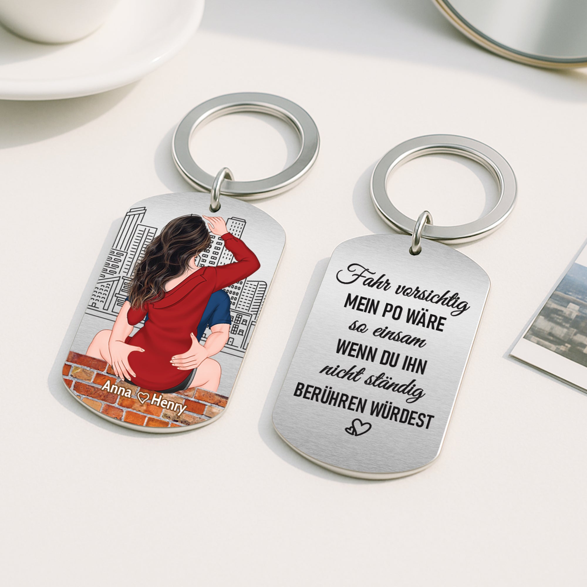5008JGE2 fahr vorsichtig aluminium schlusselanhanger personalisiert freches paar 5008J6TNG