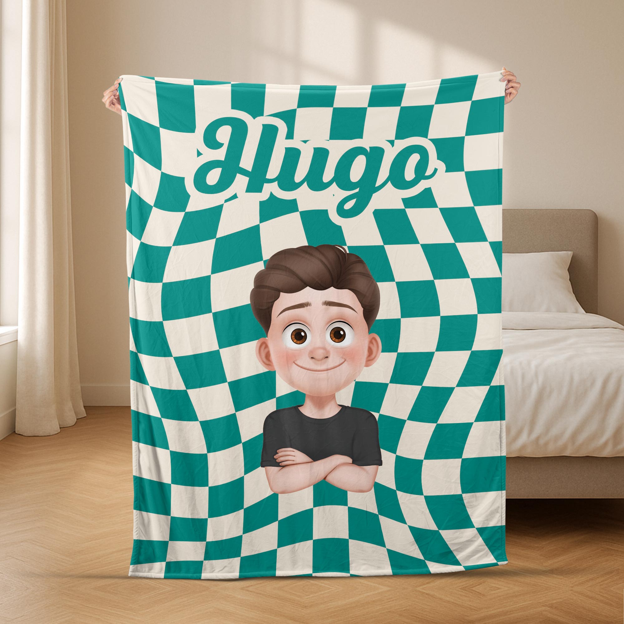 5028BGE2 frau cartoon personalisierte decke mit namen_ 5028BKMAA