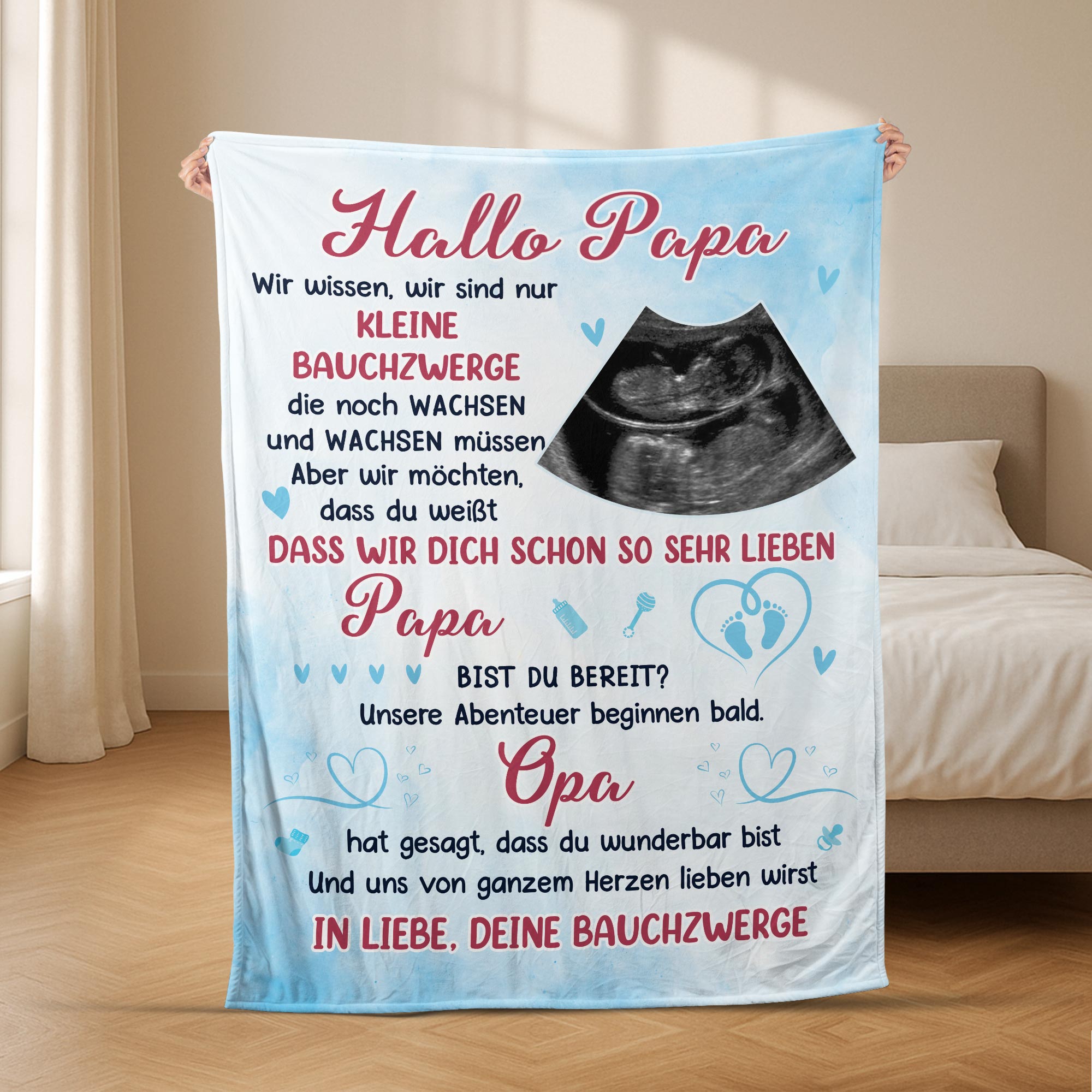 5033BGE2 hallo papa und mama eure bauchzwerge kuscheldecke personalisiert_ foto werdender papa werdende mama 5033B34AA