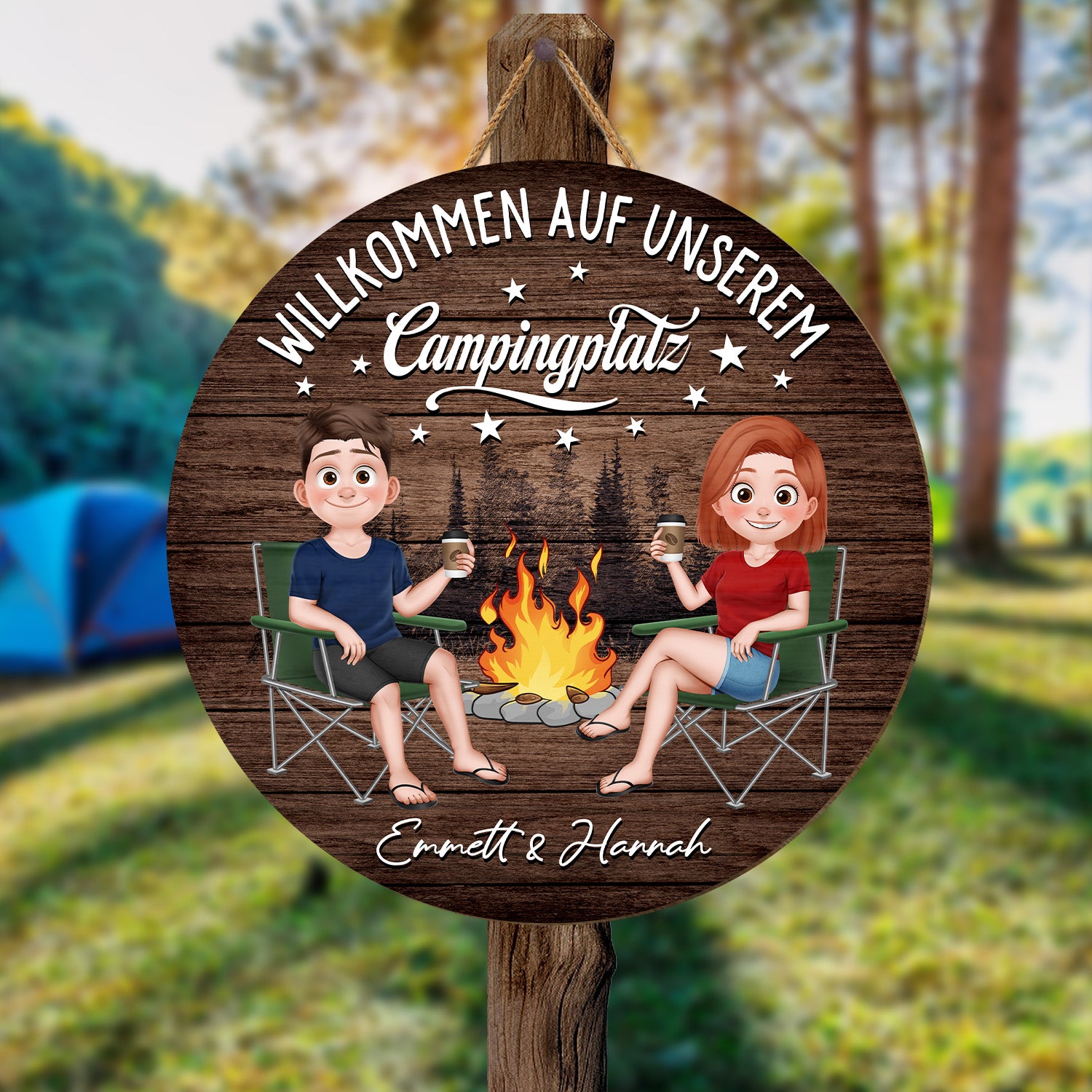 5089QGE2 willkommen auf unserem campingplatz holzschild personalisiert_ paar 5089Q8QMG