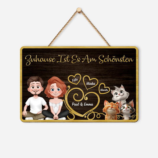 5090QGE1 zuhause ist es am schonsten holzschild personalisiert_ katzen familie 5090QKMAD