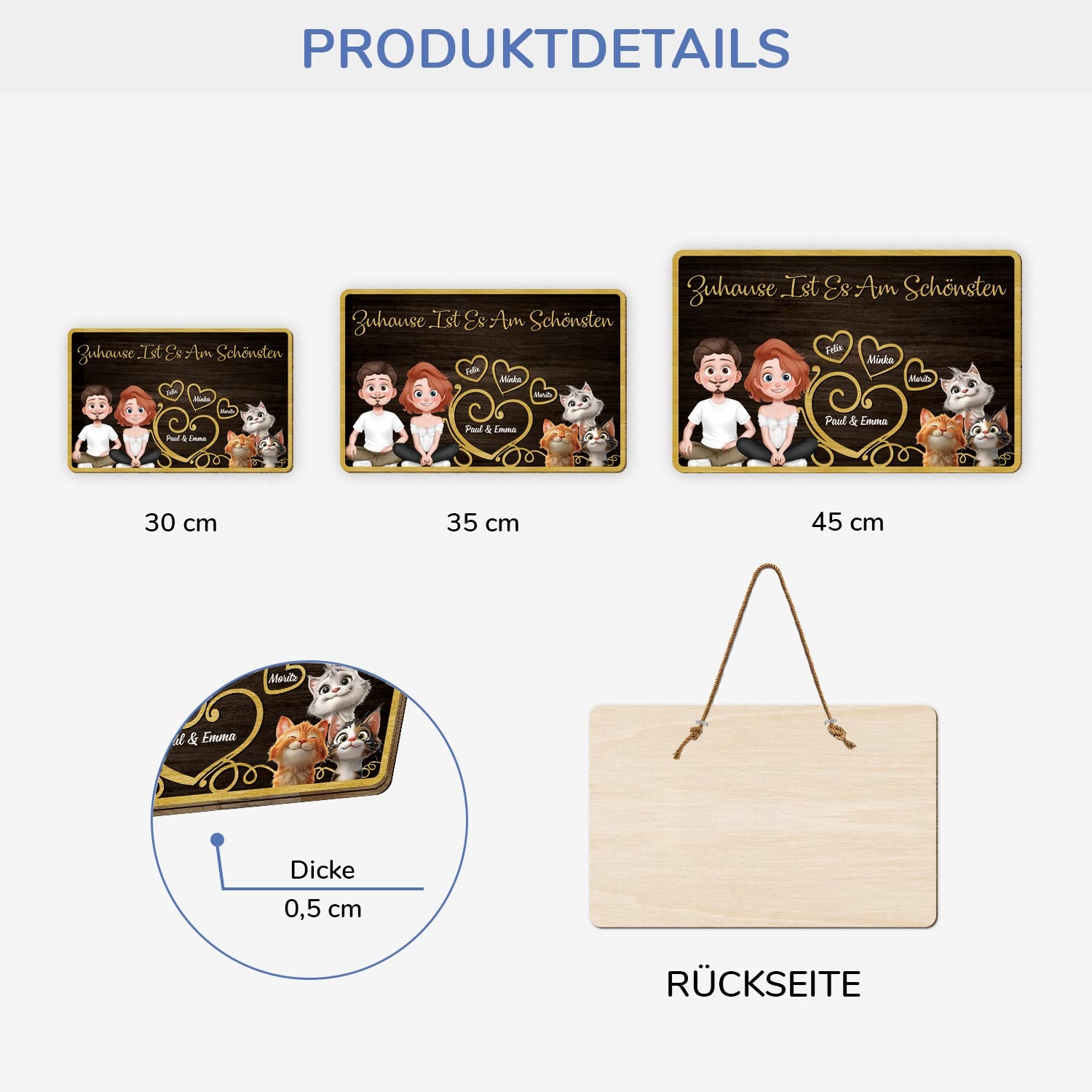 5090QGE3 zuhause ist es am schonsten holzschild personalisiert_ katzen familie 5090QKMAD