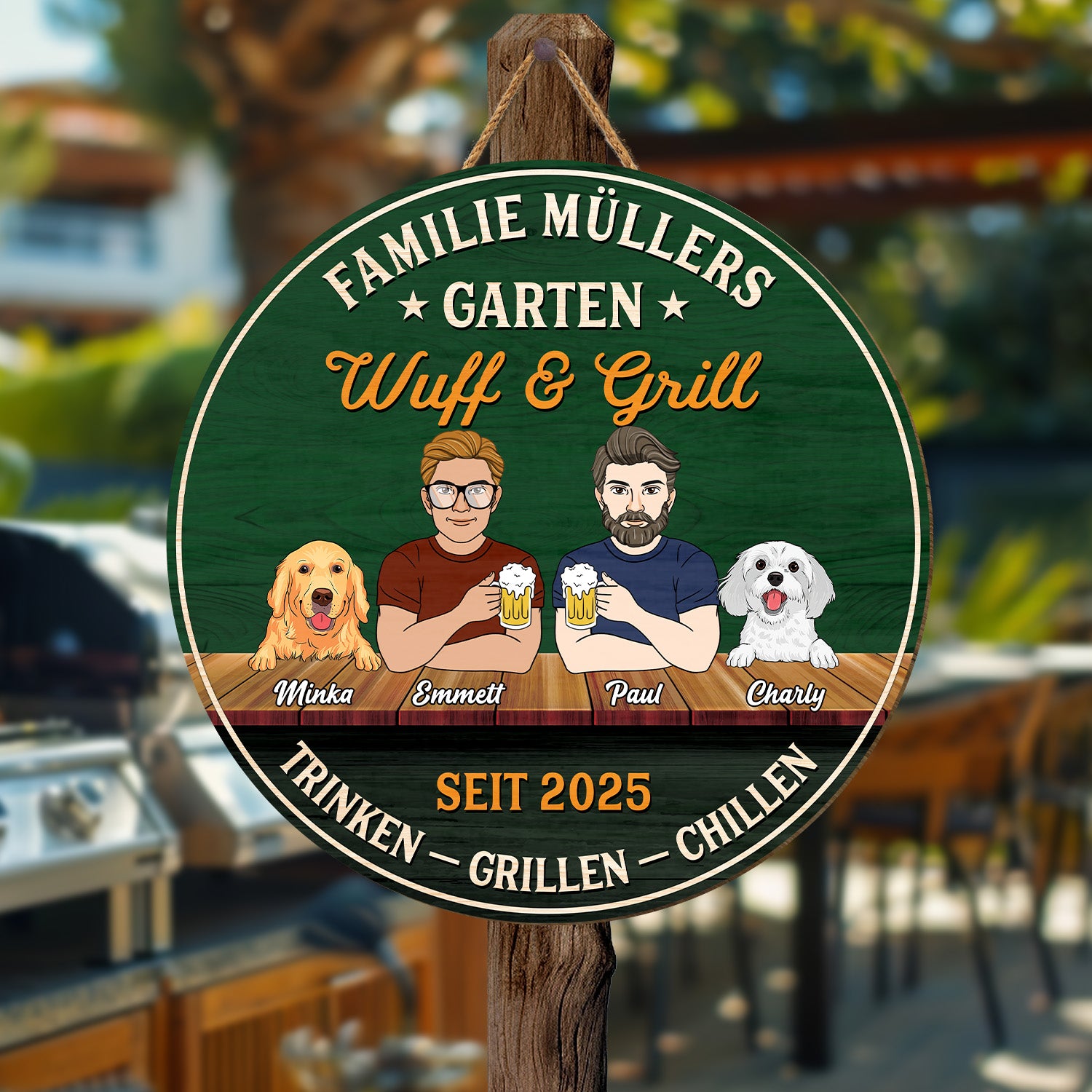 5095QGE2 wuff grill holzschild personalisiert_ hunde paar 5095Q3HMC