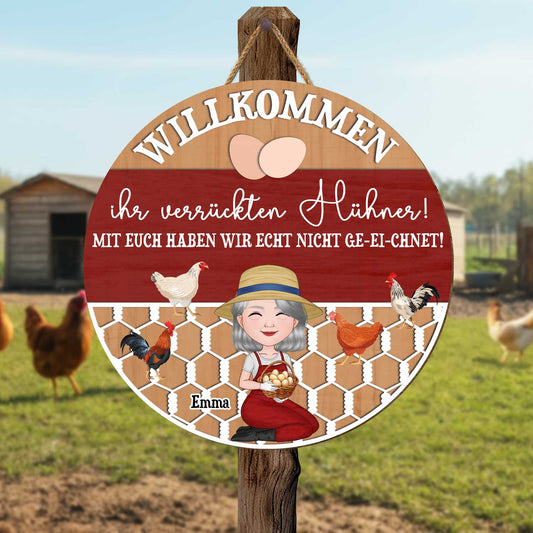 5108QGE2 willkommen ihr verruckten huhner holzschild personalisiert_ frau 5108QTKAA