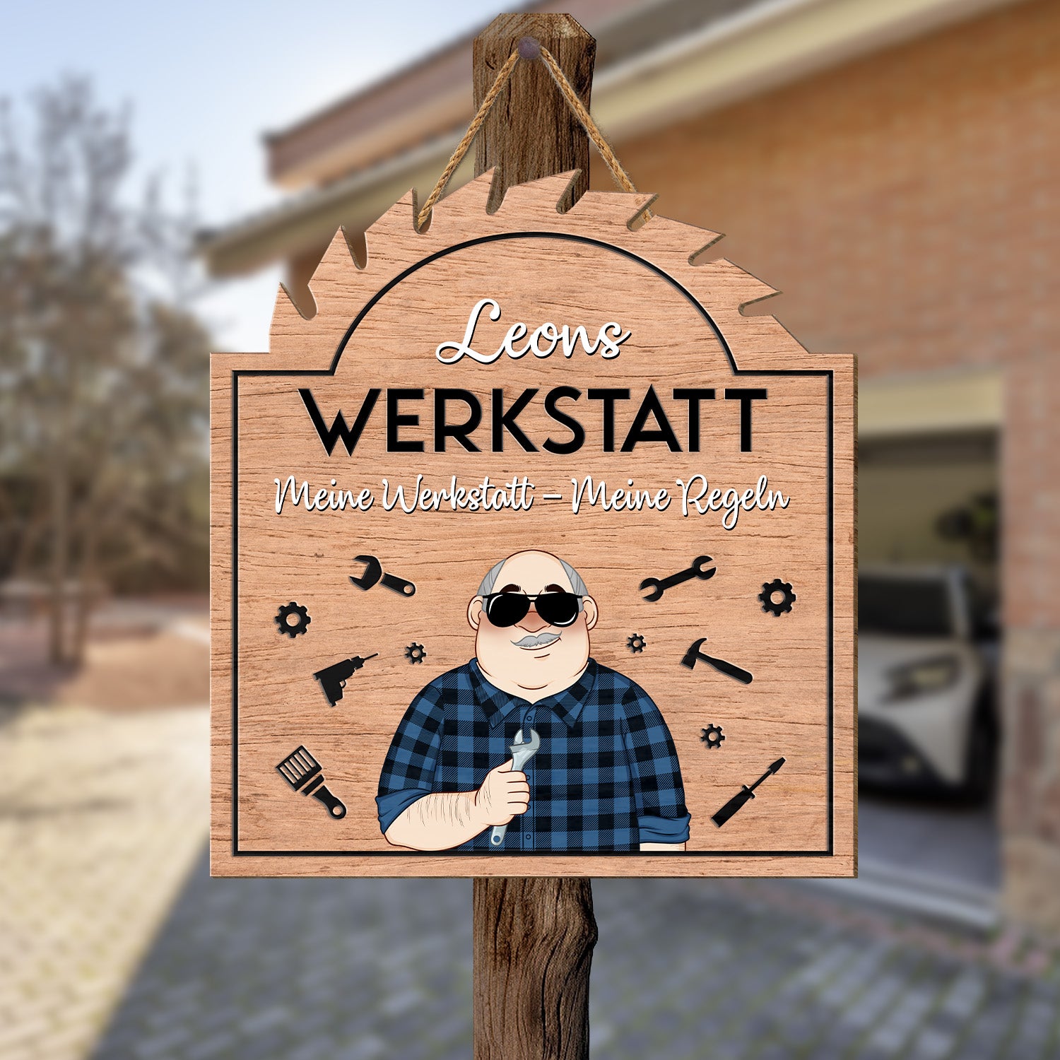 5129QGE2 papas werkstatt lustiges holzschild personalisiert_ papa 5129QTMTB