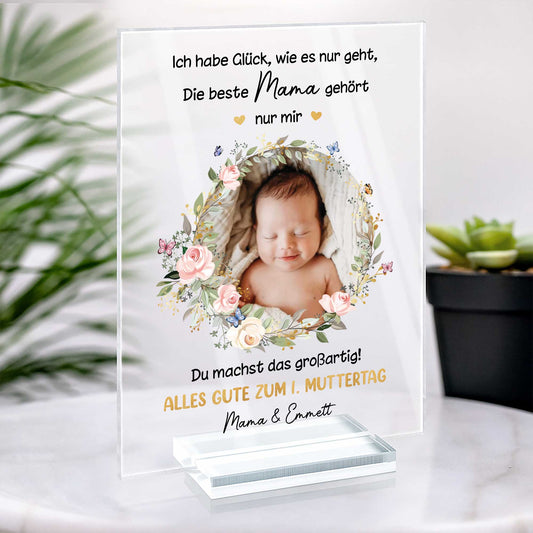 5139RGE2 alles gute zum ersten muttertag personalisierte acryl plakette mit stander mama mit foto 5139R86AB