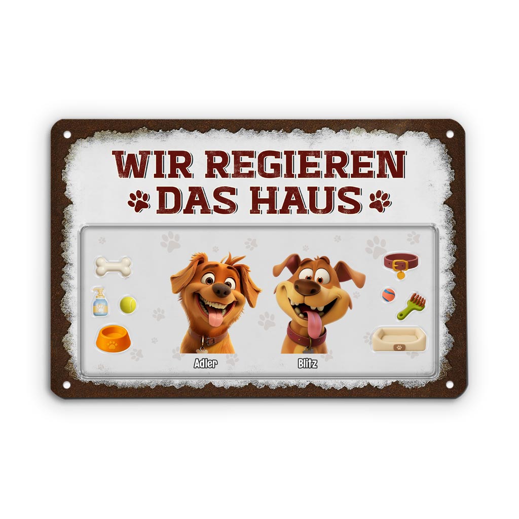 5199EGE2 wir regieren das haus turschild hund personalisiert metall 5199E8YAC