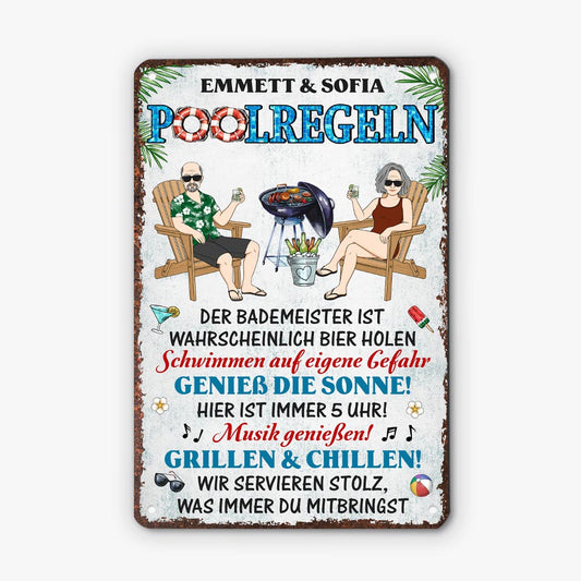5210EGE2 poolregeln turschild personalisiert metall paar 5210ETKAG