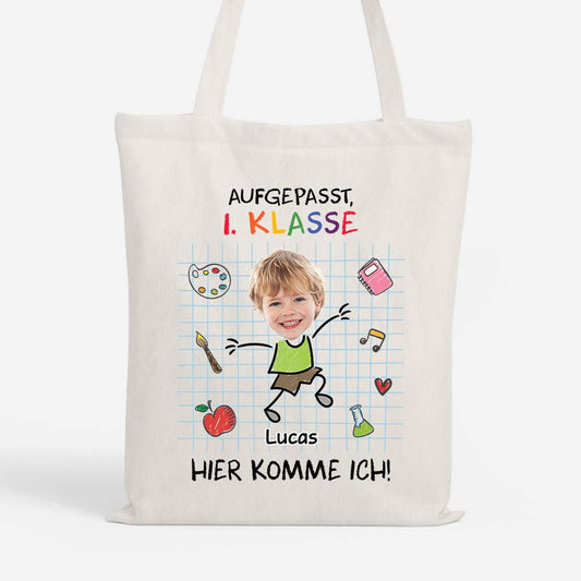 5218BGE1 pass auf hier komme ich personalisierte tragetaschen kinder_ mit gesicht zur einschulung_ 5218B3LTK