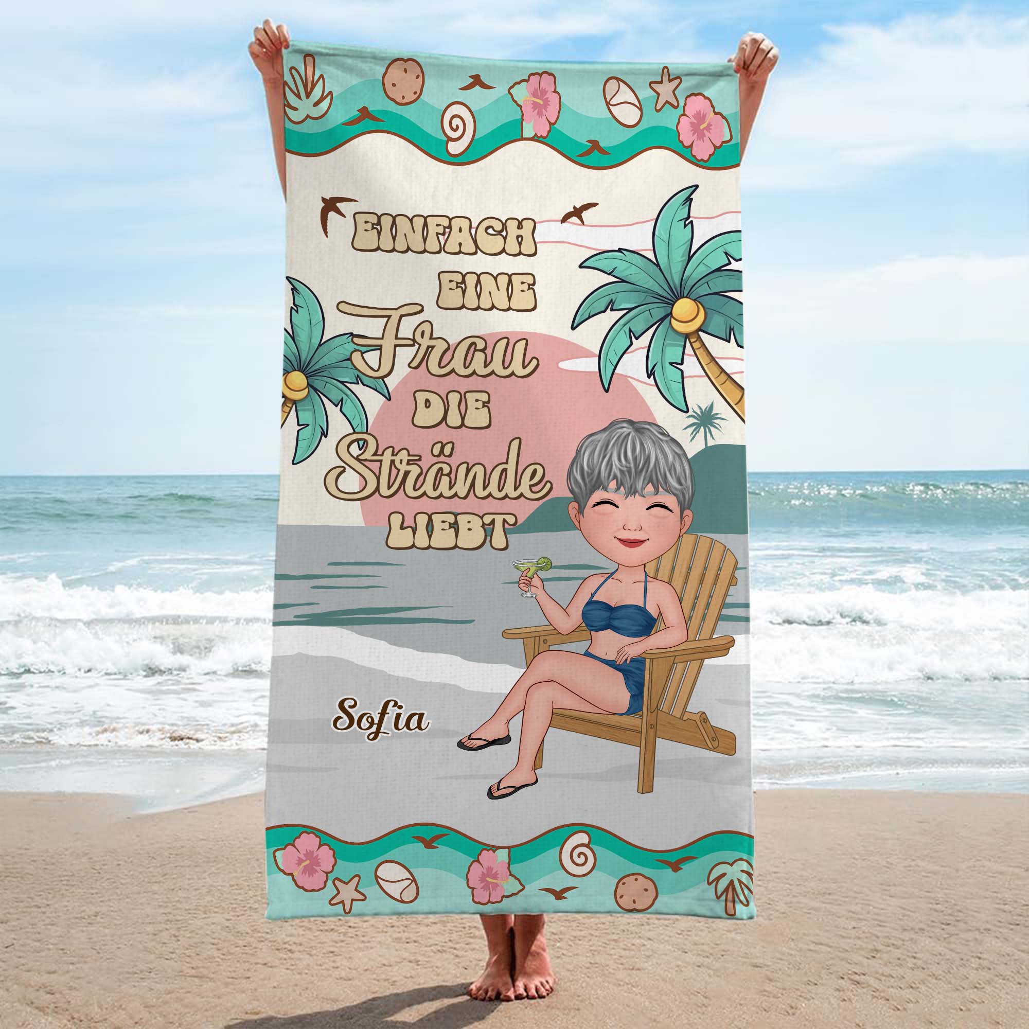 5222BGE2 einfach ein madchen das strande liebt personalisiertes strandtuch_ frau 5222BTKTA