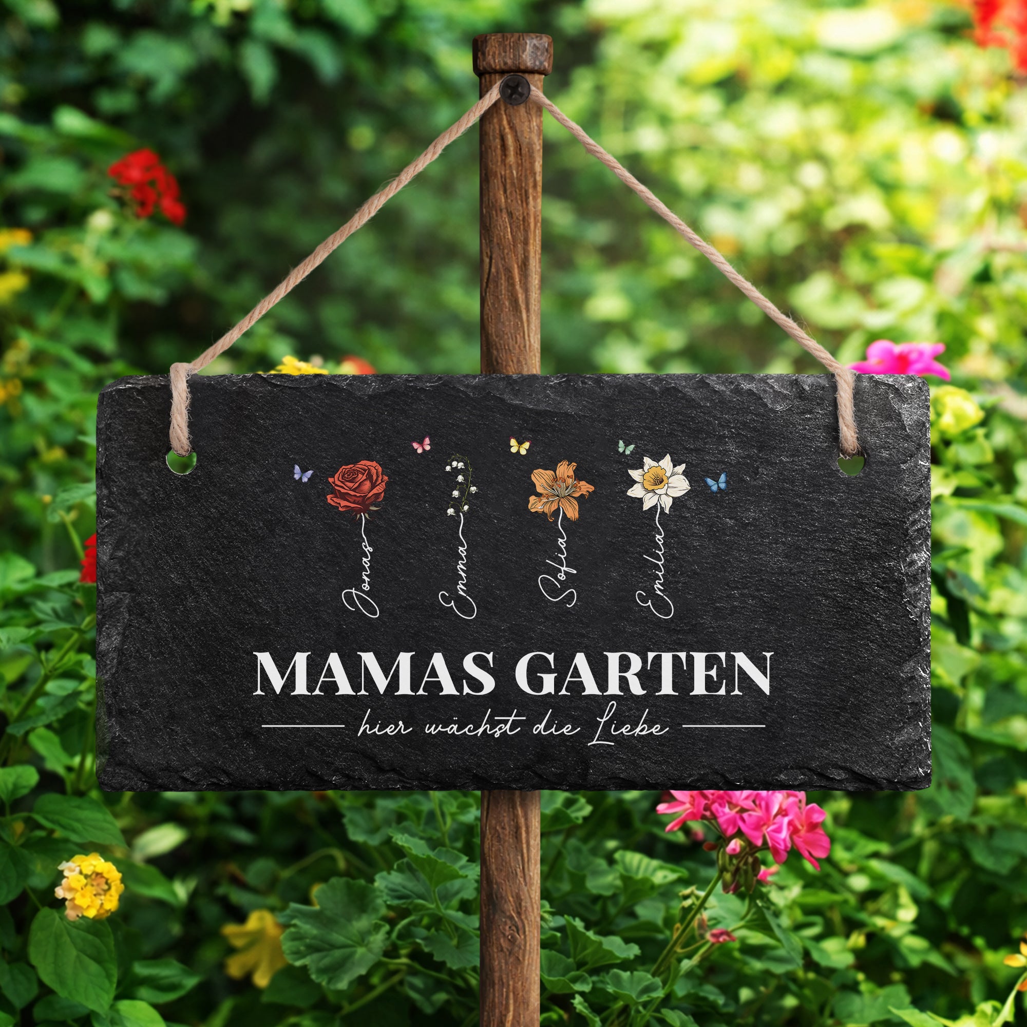5249AGE2 omas garten blumen personalisiertes geschenk garten  schiefer gartenschild omamama 5249aetpta