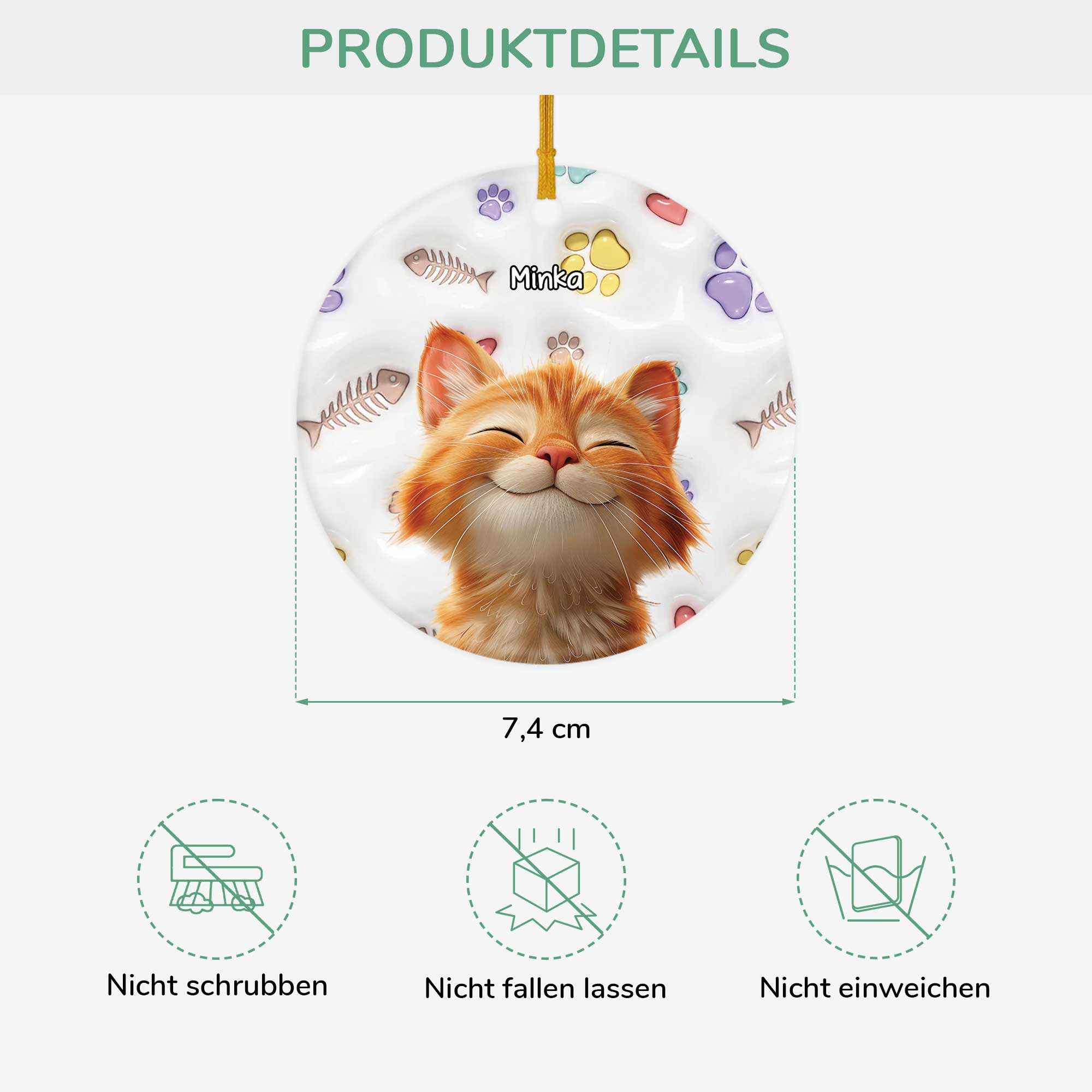 5382OGE3 katzen pfoten fischgrate personalisierte keramik ornamente katze 5382O3KAD