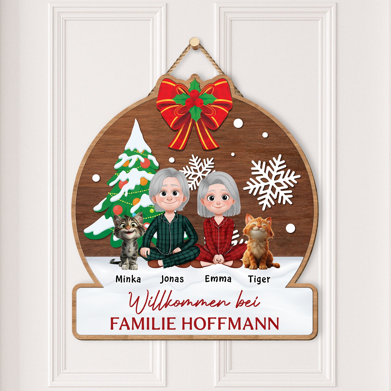 5409QGE2 willkommen bei holzschild personalisiert_ katzen zu weihnachten 5409QKZND