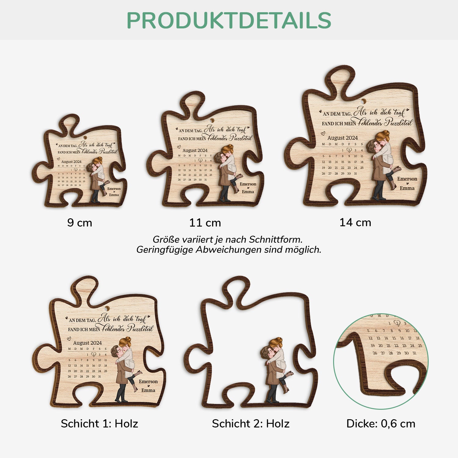 5461OGE3 als ich dich traf fand ich mein fehlendes puzzleteil_ personalisierte 2 schicht holz ornamente paar kalender 5461O8TQG