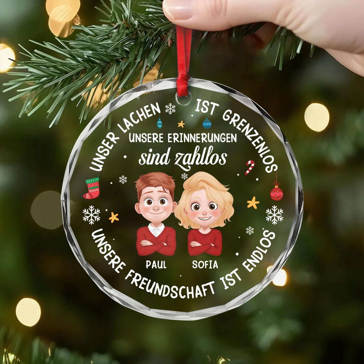 5464OGE2 lachen grenzenlos erinnerungen zahllos freundschaft endlos personalisierter weihnachtsschmuck aus glas beste freunde 5464OKVTF