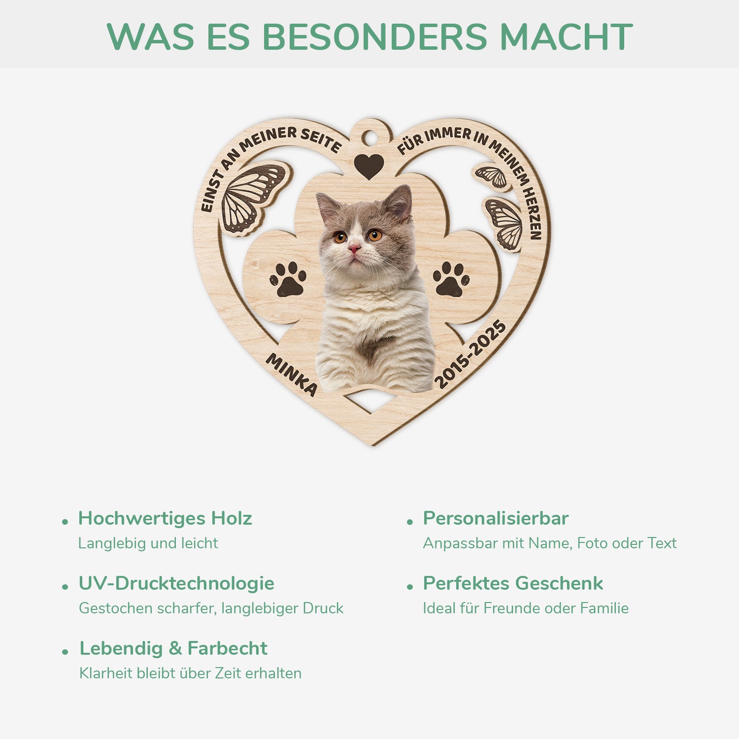 5466OGE4 einst an meiner seite fur immer in meinem herzen personalisierte 1 schicht holz ornamente mit foto katze 5466OTTTD