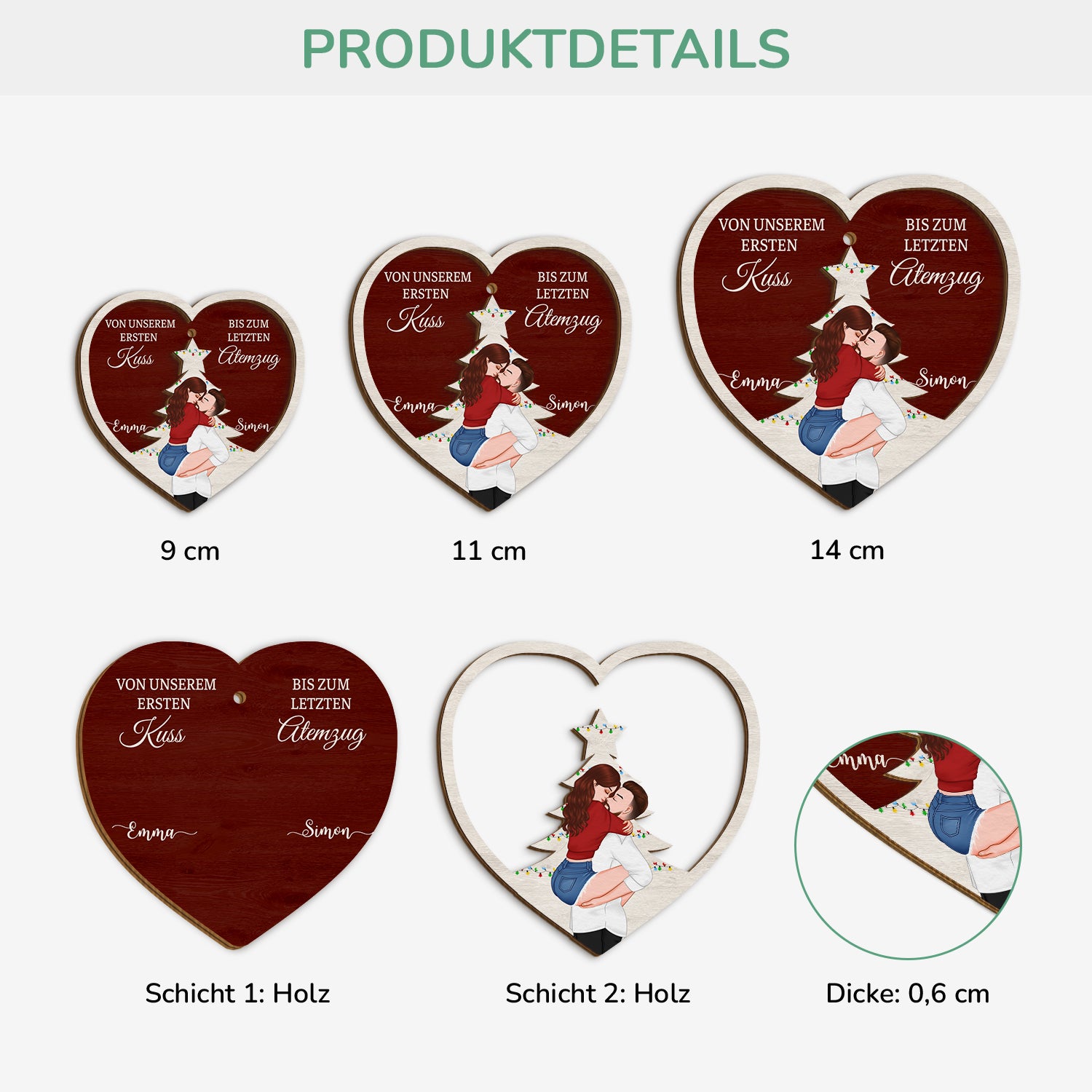 5485OGE3 von unserem ersten kuss bis zu unserem letzten atemzug_ personalisierte 2 schicht holz ornamente paar weihnachten 5485OKQNG