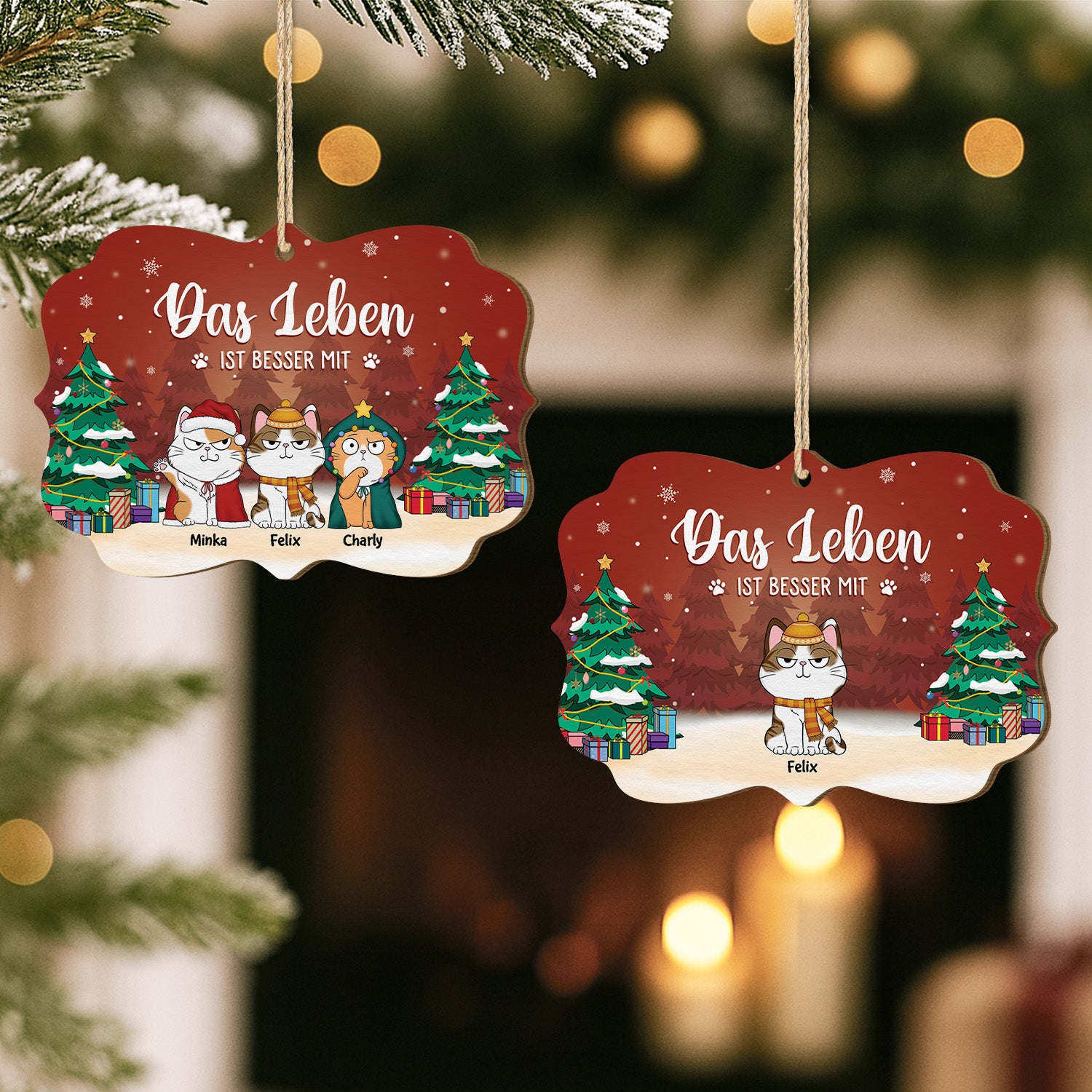 5511OGE2 das leben ist besser mit katzen personalisierte 1 schicht holz ornamente weihnachten 5511OTLMD