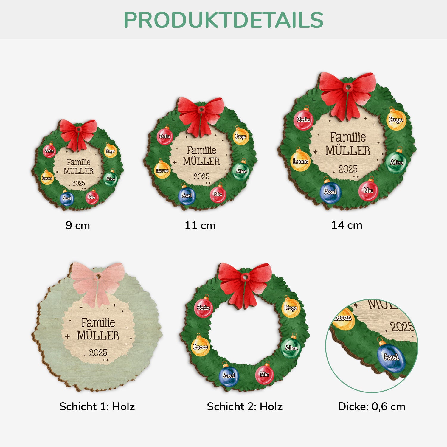 5513OGE3 familie mit weihnachtskranz personalisierte 2 schicht holz ornamente weihnachten 5513OTHAI