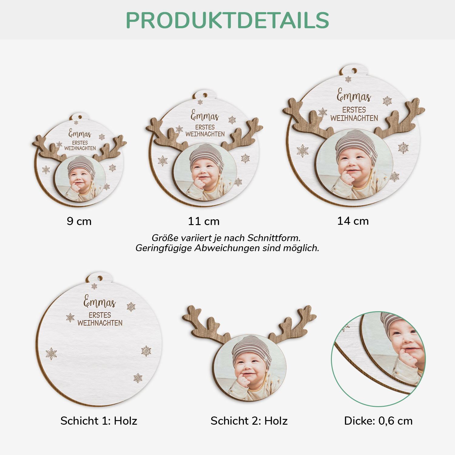5518OGE3 erstes weihnachten personalisierte 2 schicht holz ornamente weihnachten baby mit foto 5518OKVCK