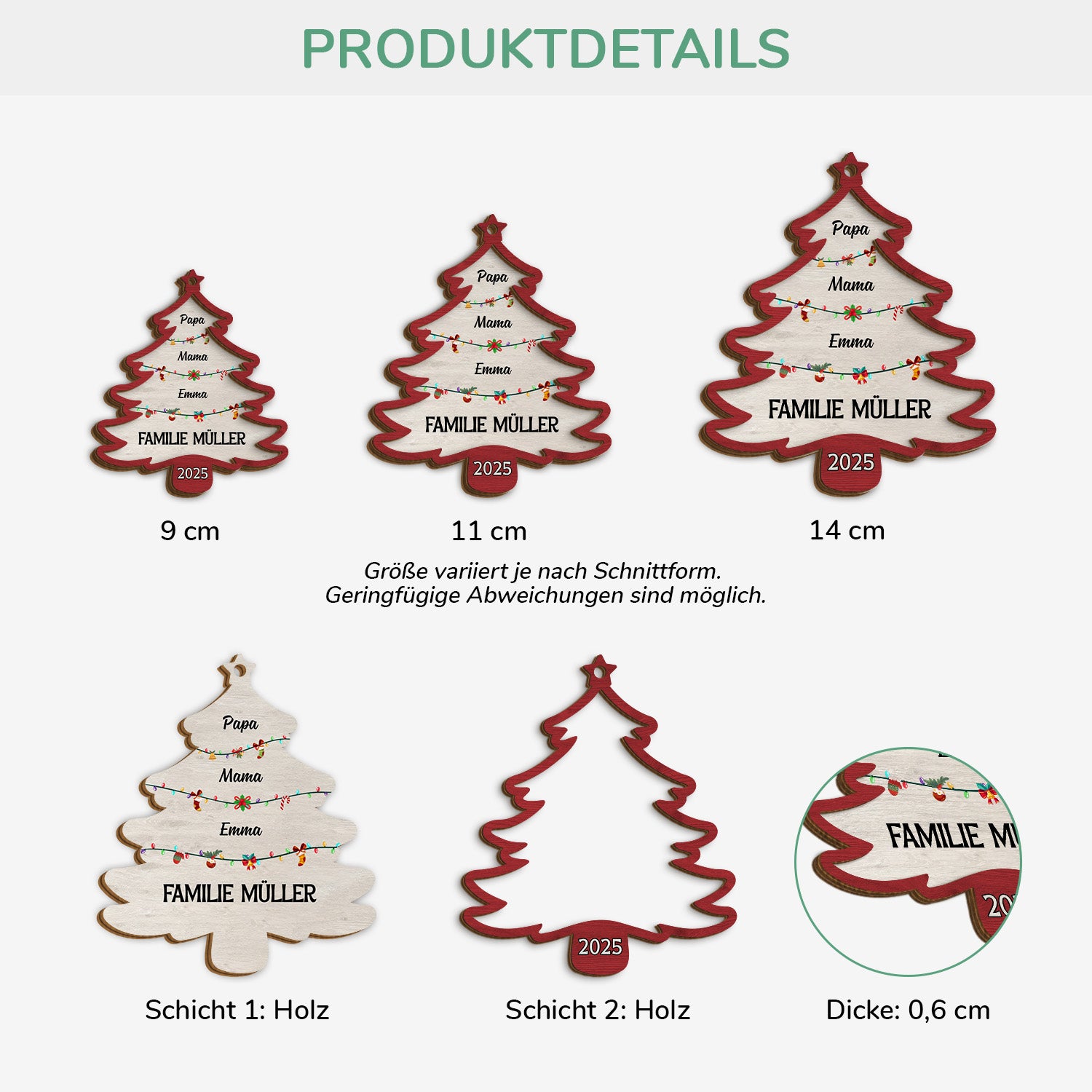 5527OGE3 tannenbaum mit namen personalisierte 2 schicht holz ornamente weihnachten familie 5527O3TNI