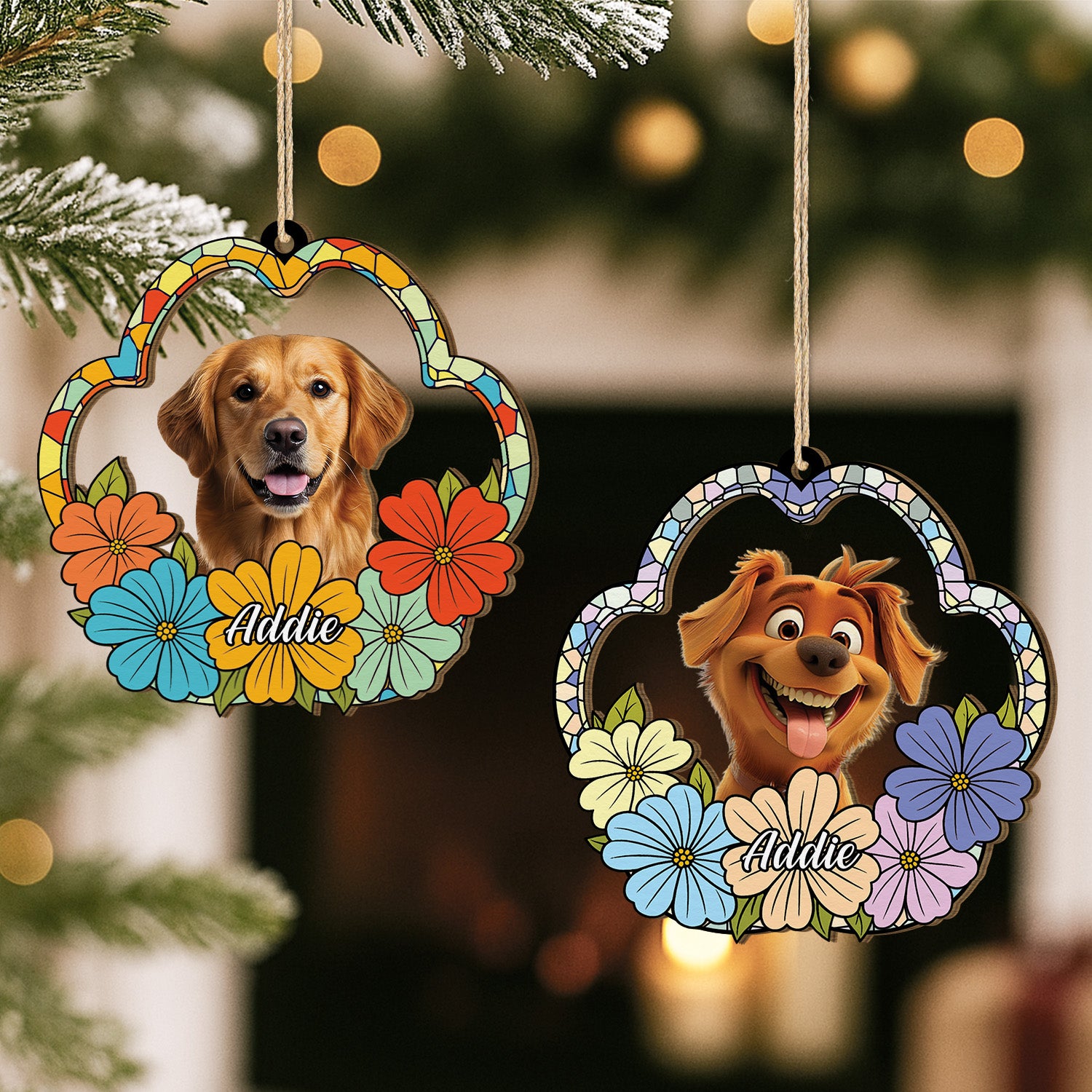 5542OGE2 hund blumen personalisierte 1 schicht holz ornamente mit foto 5542O8LMC