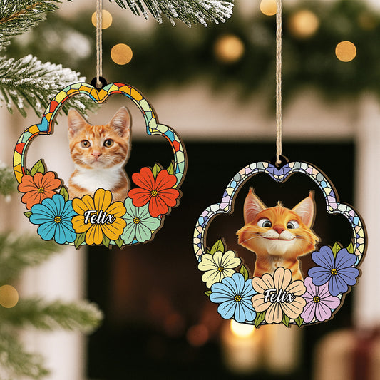 5542OGE2 katze blumen personalisierte 1 schicht holz ornamente mit foto 5542O8LMD_11f52257 8693 4cfe b40b 0ec422af11b7