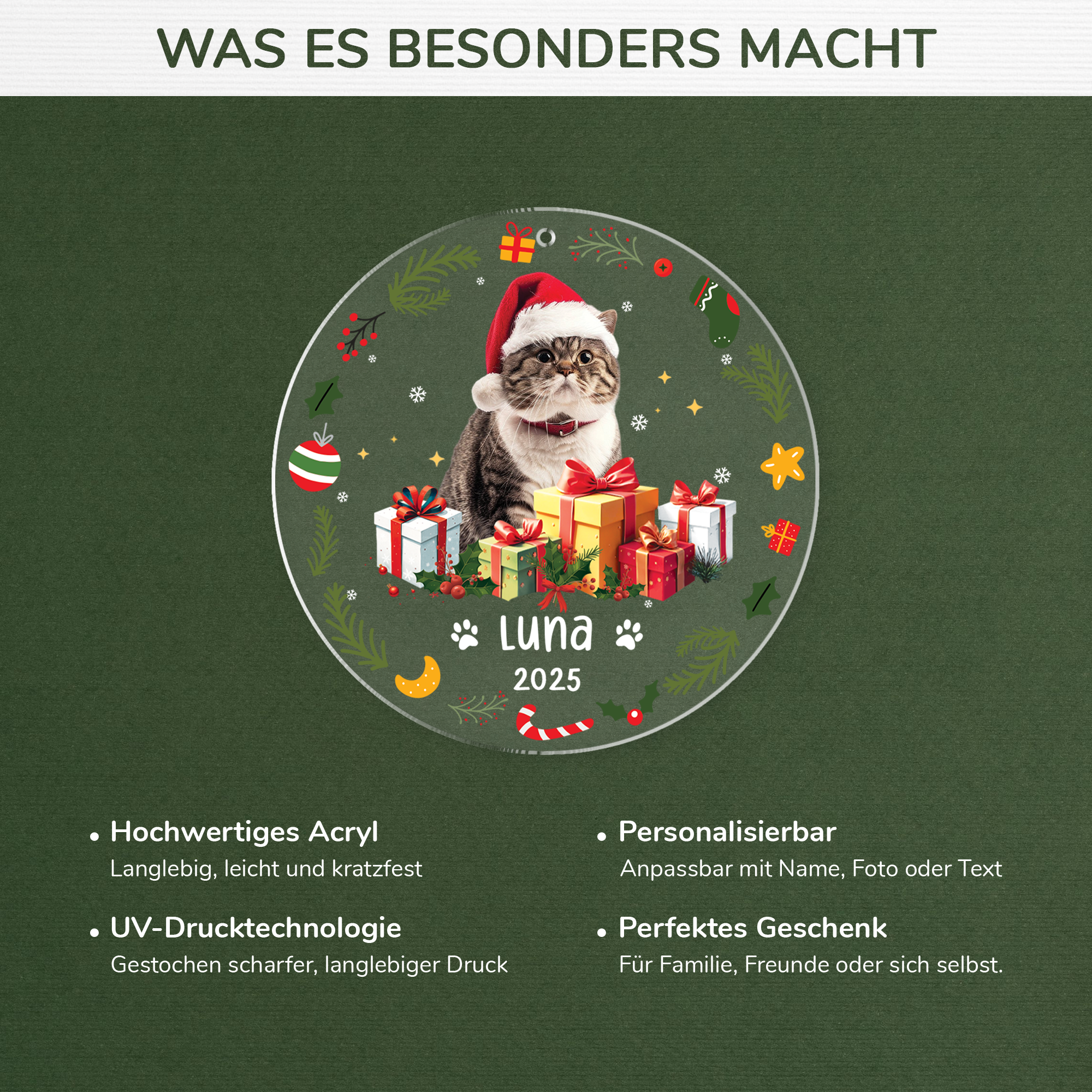 5571OGE4 katze mit foto personalisierter weihnachtsschmuck_ acryl 5571OKZ5D