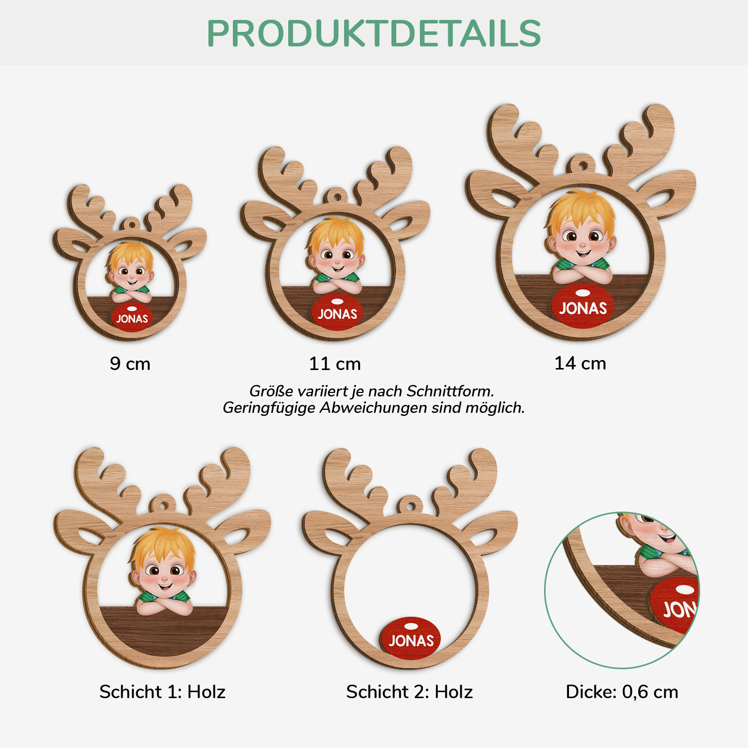 5593OGE3 rentier personalisierte 2 schicht holz ornamente kinder weihnachten 5593OKKZK