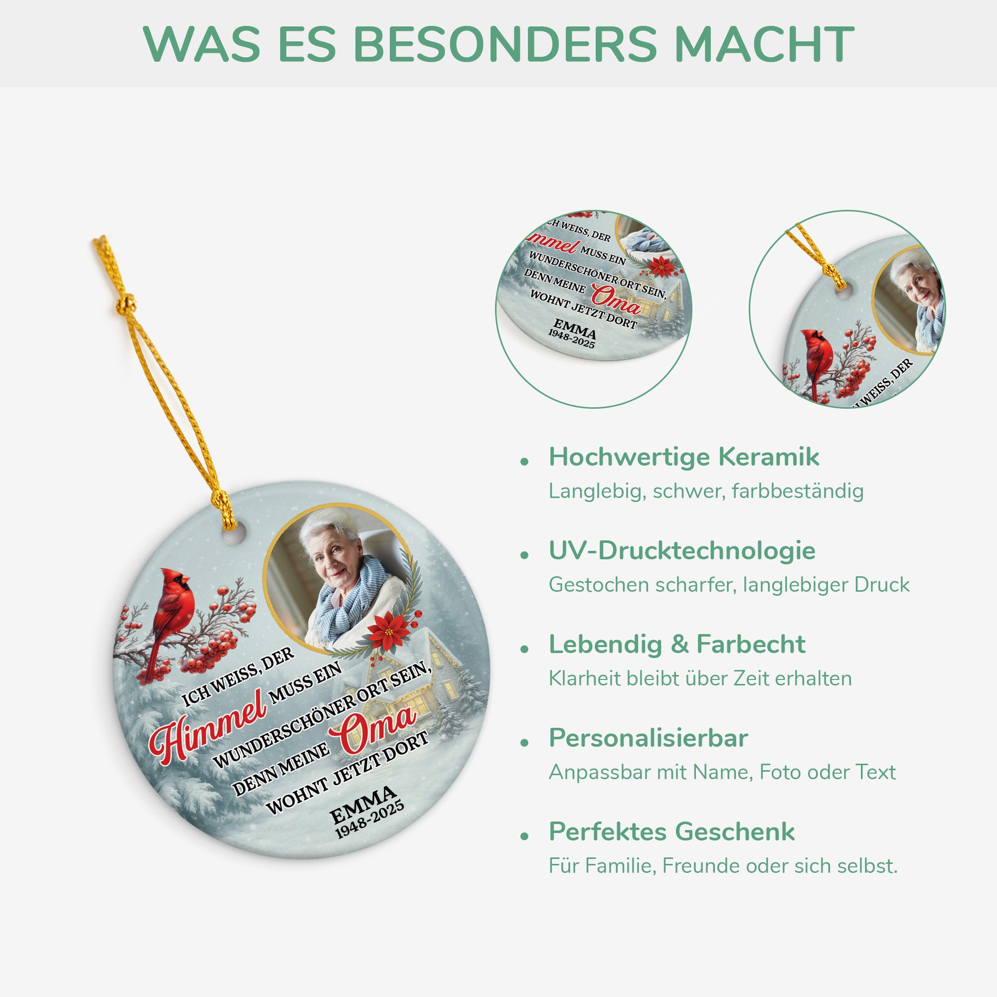 5607OGE4 der himmel ist wunderschon denn meine oma ist jetzt dort personalisierte keramik ornamente mit foto oma 5607OKHMA