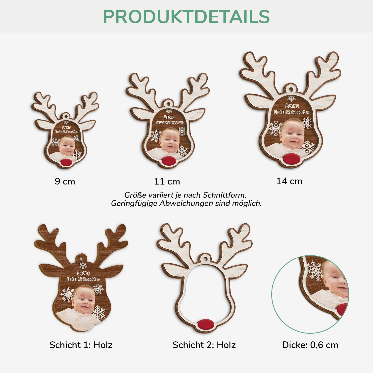 5615OGE3 erstes weihnachten personalisierte 2 schicht holz ornamente baby mit foto 5615OKMNA