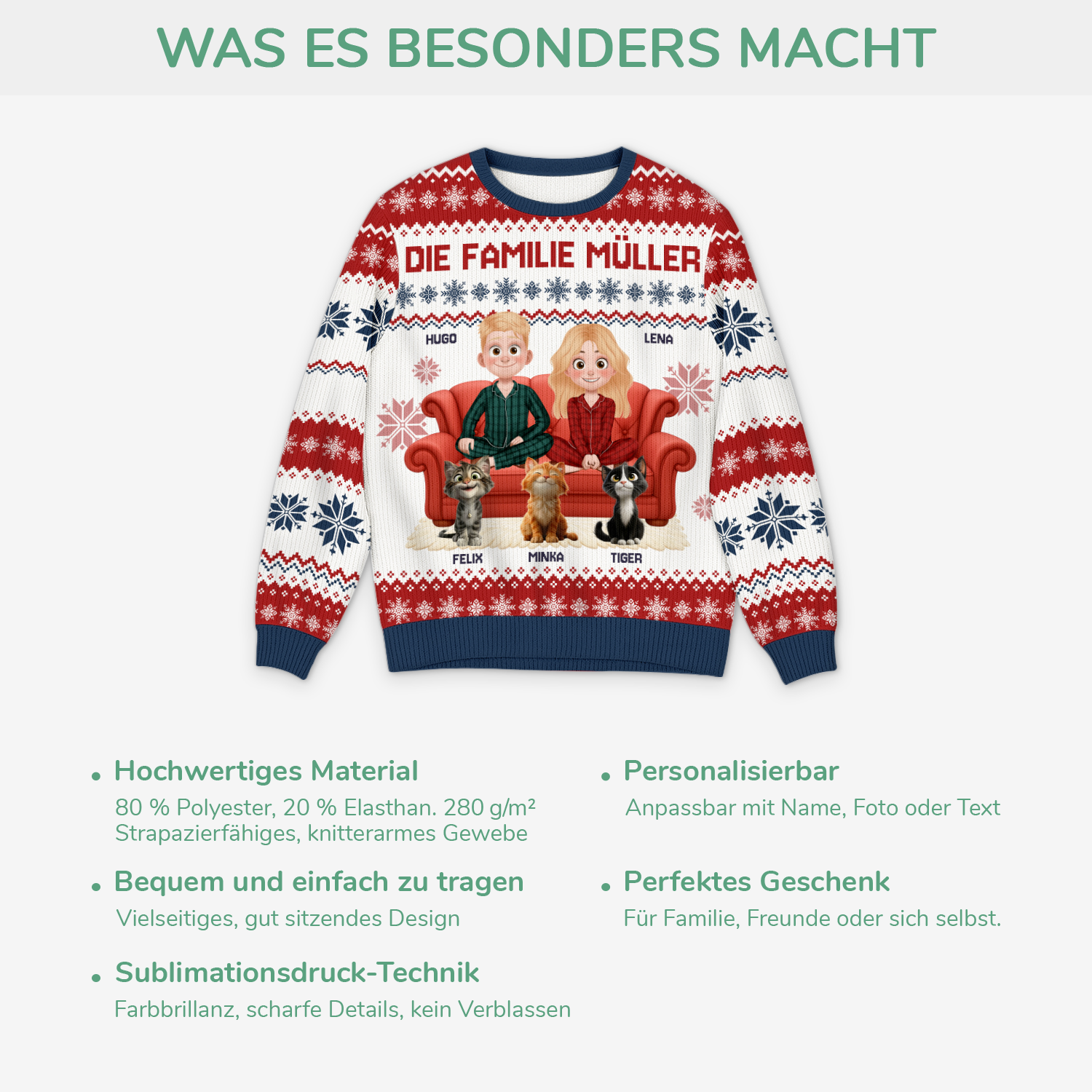 5649WGE5 die familie mit katzen weihnachtspullover familie personalisiert 5649W8HZD