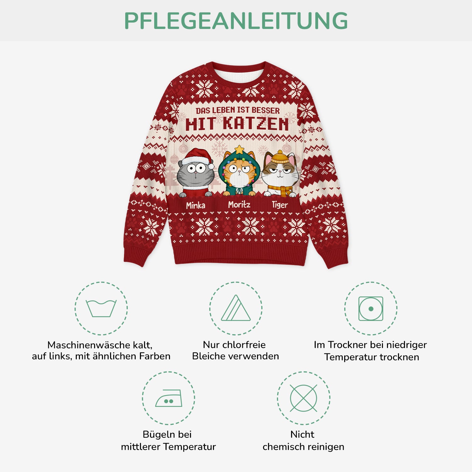 5652WGE4 das leben ist besser mit katzen weihnachtspullover katze personalisiert_ 5652WKZND