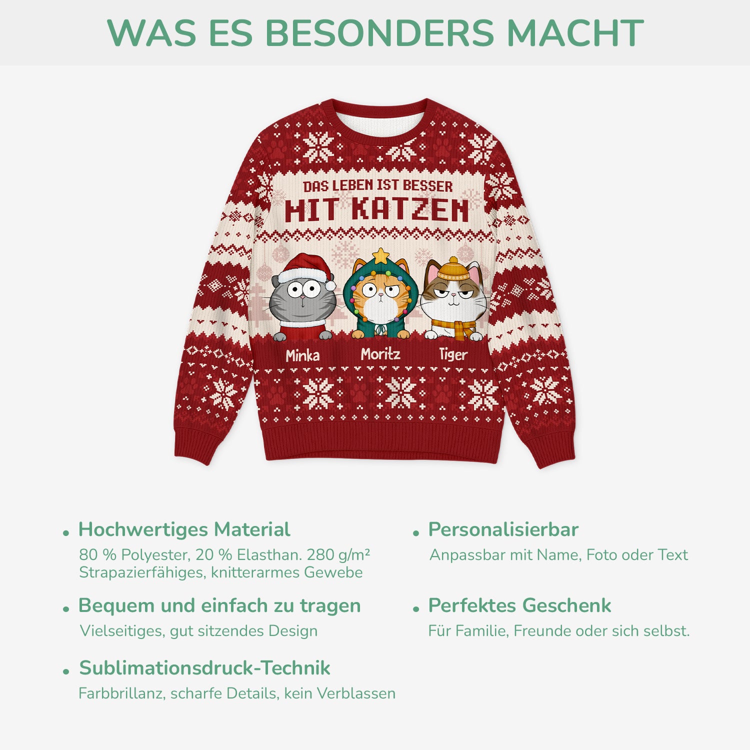 5652WGE5 das leben ist besser mit katzen weihnachtspullover katze personalisiert_ 5652WKZND