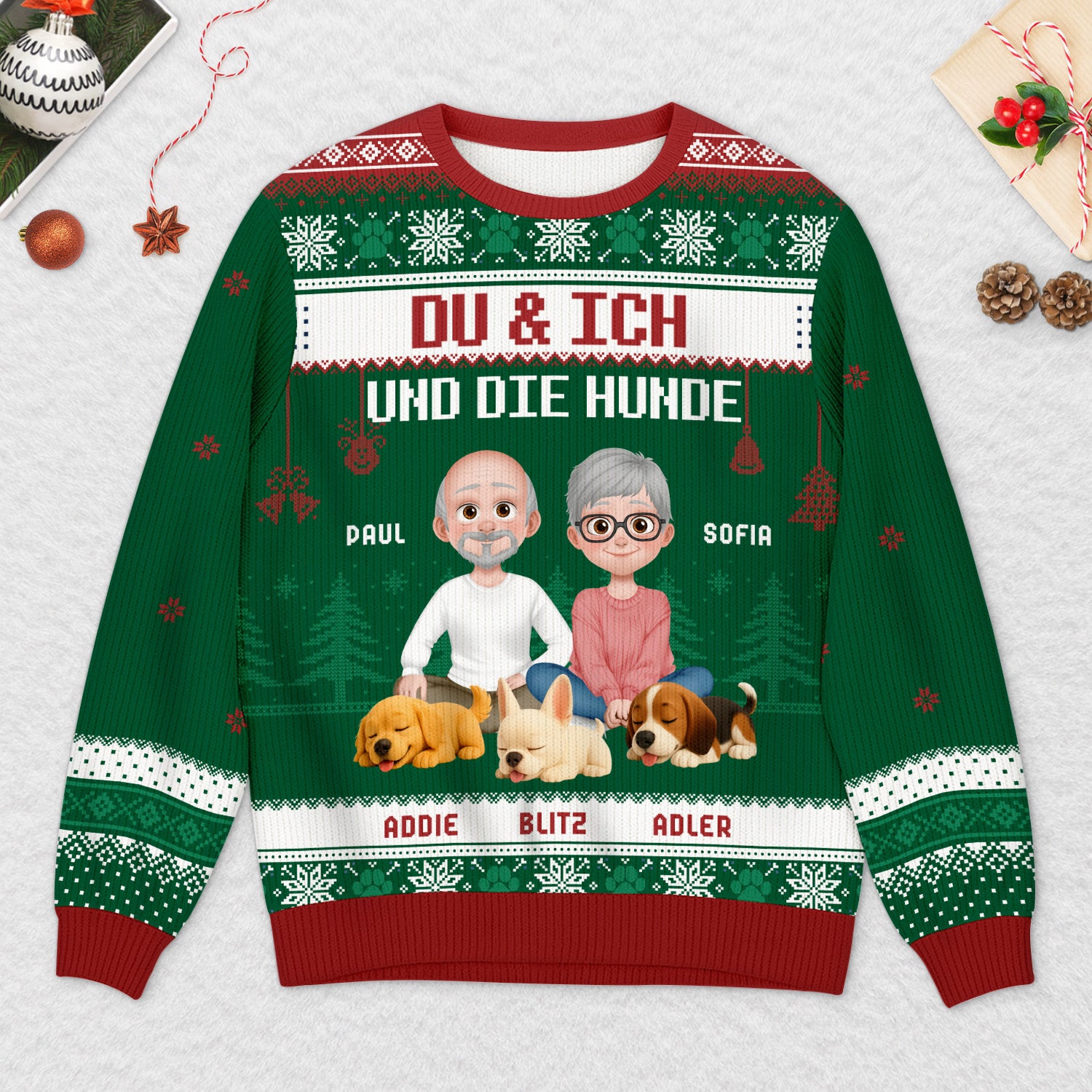 5658WGE2 du ich und die hunde personalisierter weihnachtspullover_ paar 5658W3QMC