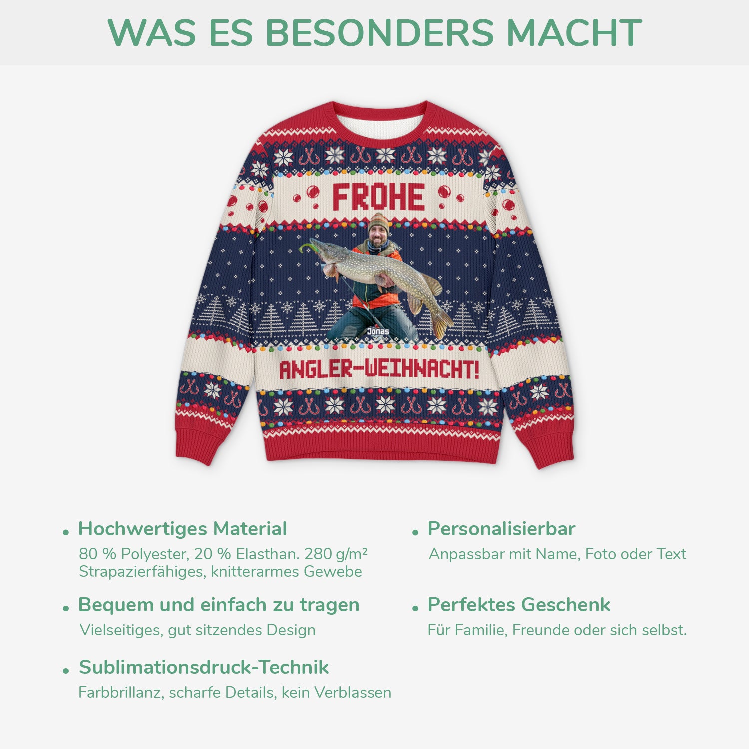 5689WGE5 frohe angler weihnacht weihnachtspullover personalisiert mit foto 5689W8QZB