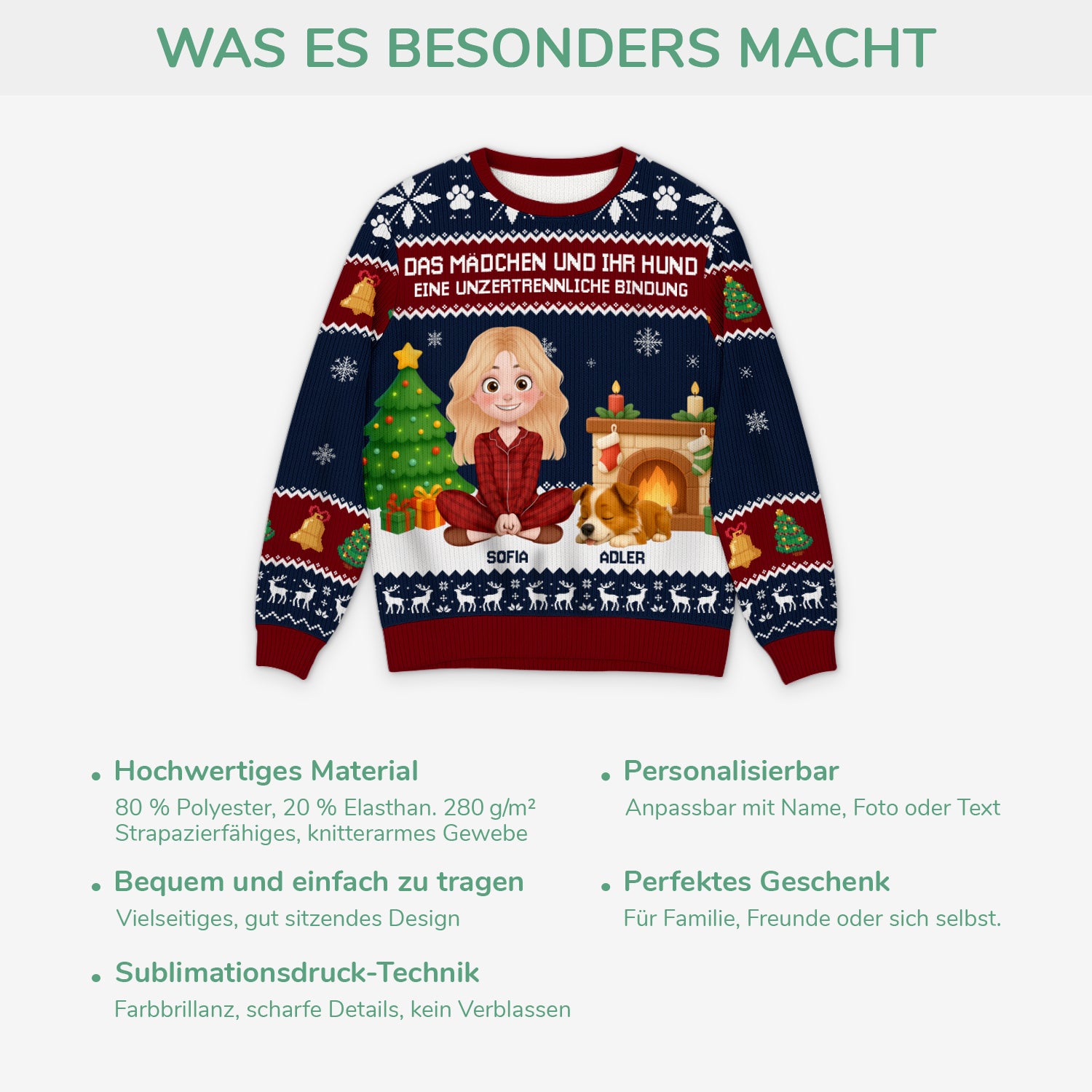 5706WGE5 eine unzertrennliche bindung zwischen mensch hund weihnachtspullover hund personalisiert_ 5706WTMZC