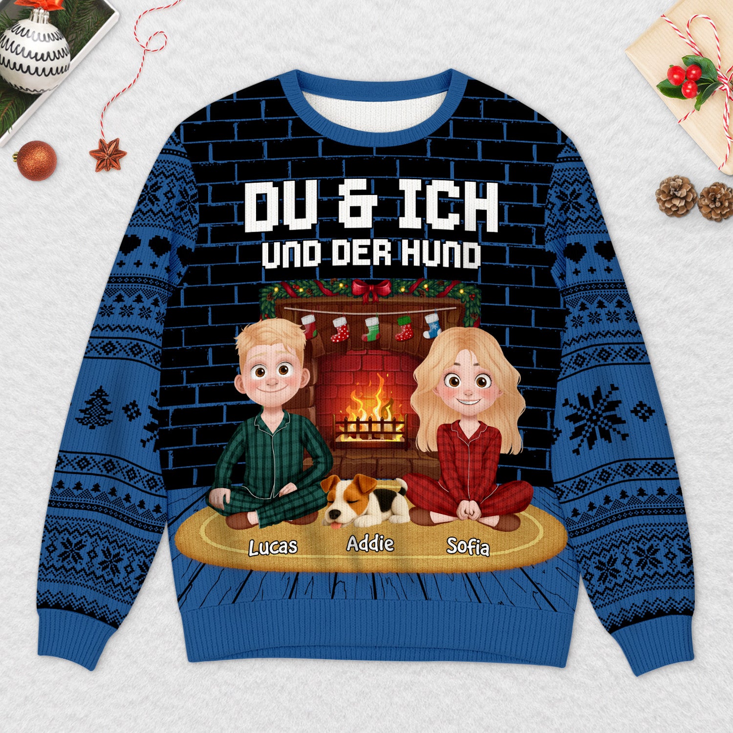 5715WGE2 du ich und katzen personalisierter weihnachtspullover_ paar 5715W6LMD