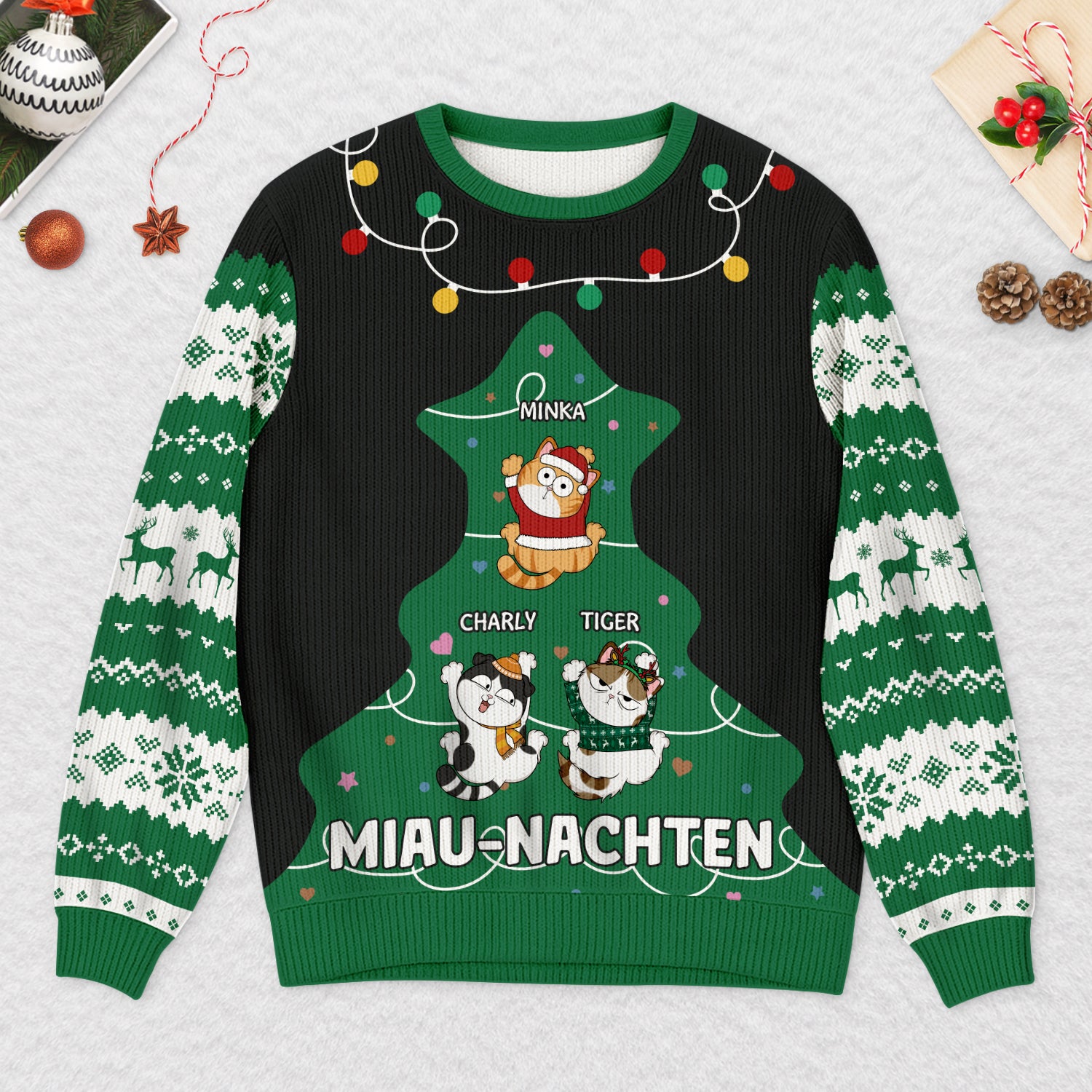 5732WGE2 miau nachten weihnachtspullover katze personalisiert_ 5732WTTND