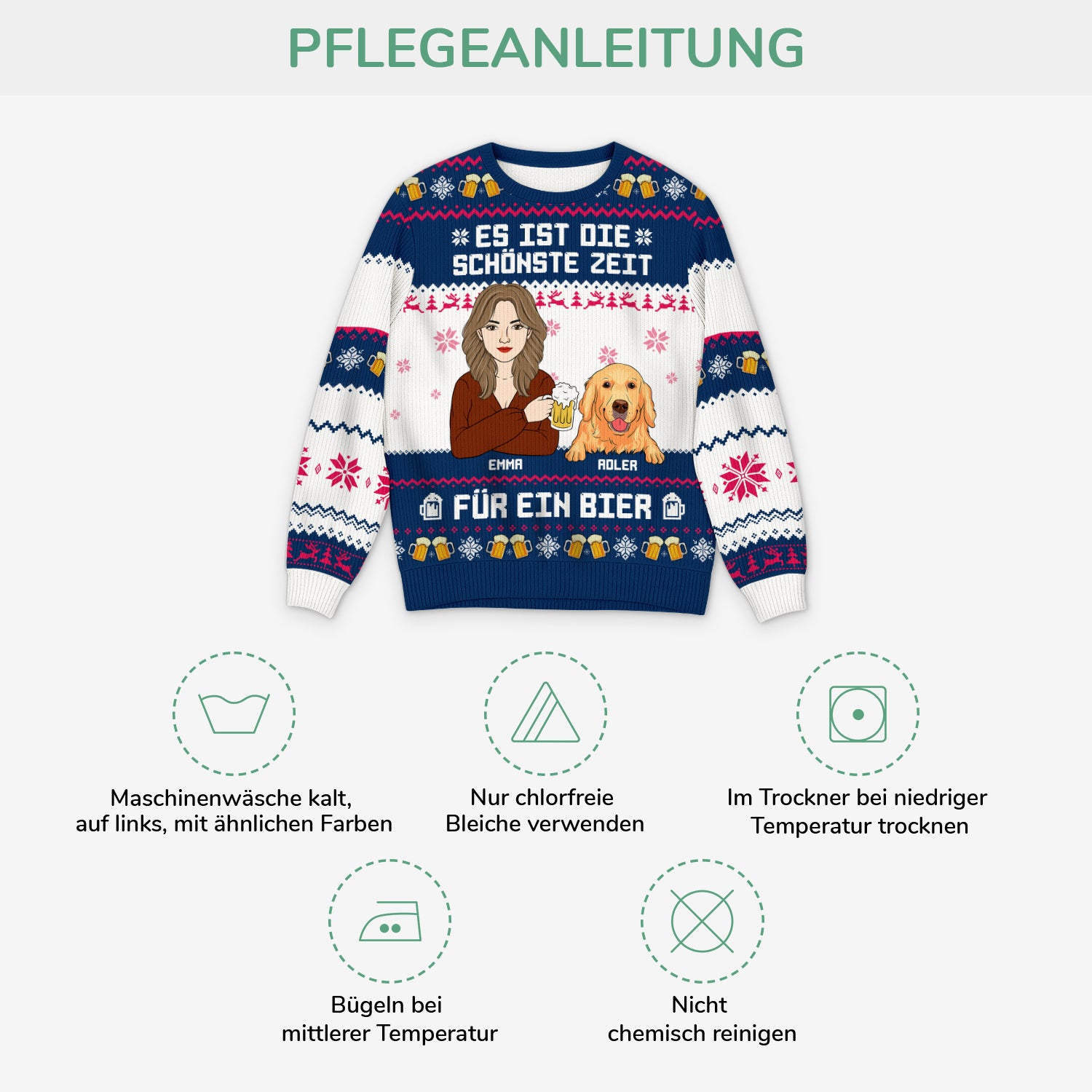 5735WGE4 es ist die schonste zeit fur ein bier weihnachtspullover hund personalisiert damen_ 5735W3IZC