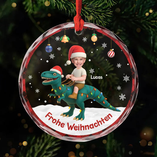 5736OGE1 frohe weihnachten dinosaurier personalisierter weihnachtsschmuck_ glas kinder mit gesicht 5736OKHQK