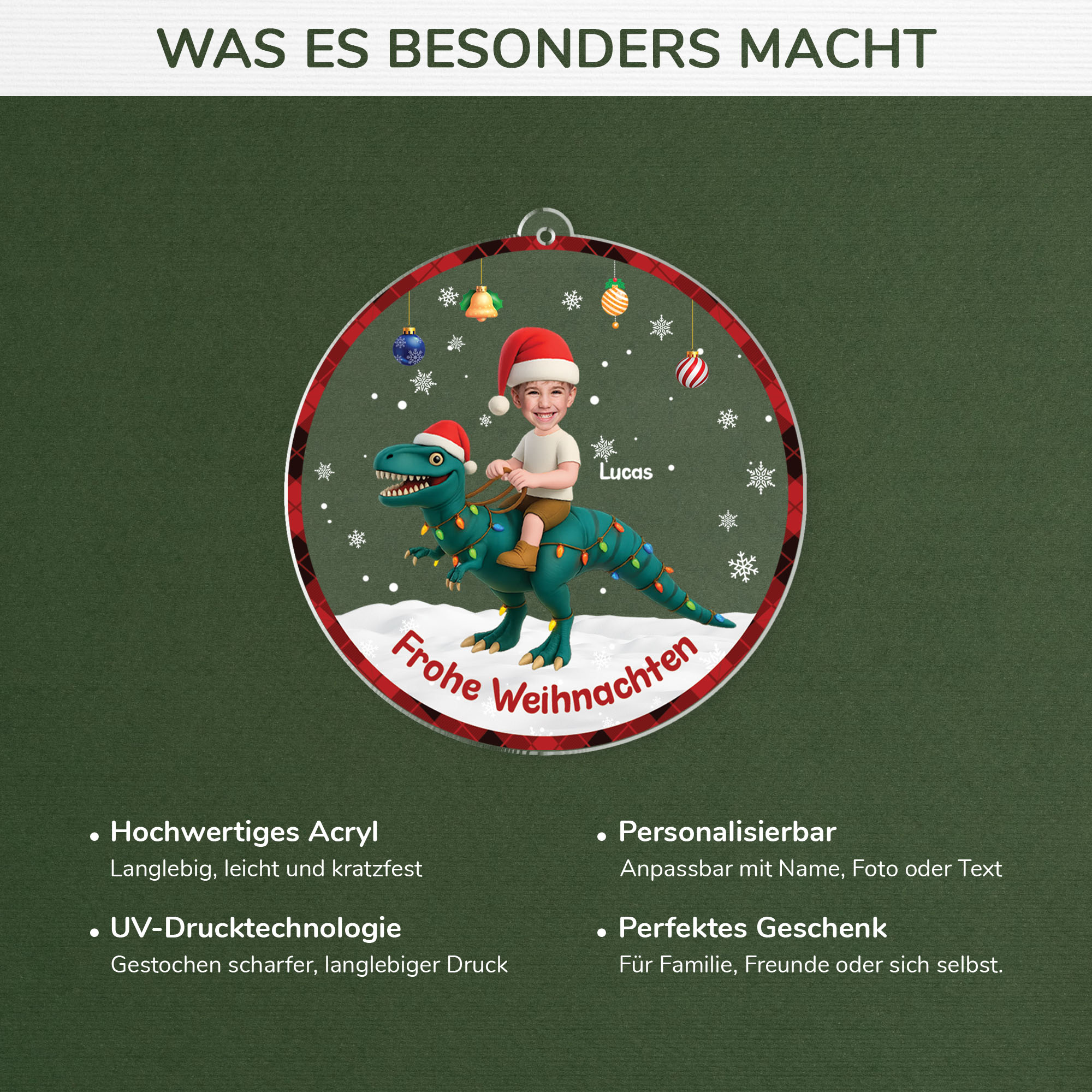 5736OGE4 frohe weihnachten acryl weihnachtsschmuck personalisiert_ kinder mit gesicht dinosaurier 5736OKV5K