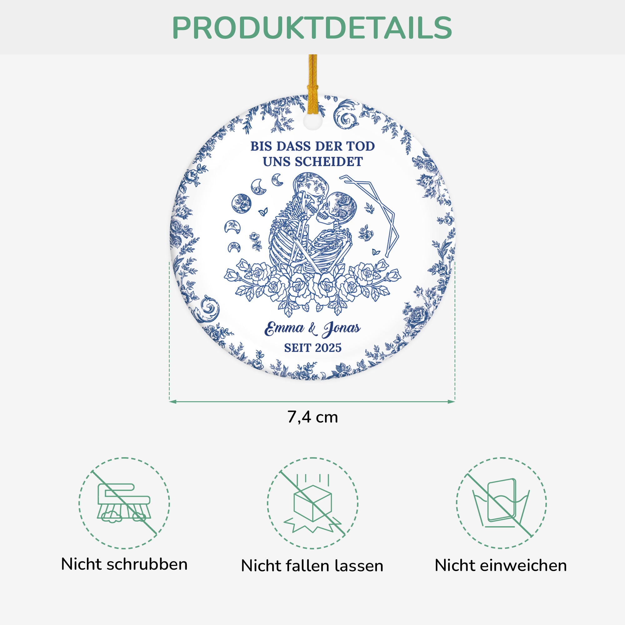 5739OGE3 bis dass der tod uns scheidet toile de jouy personalisierter weihnachtsschmuck_ keramik paar 5739O6UNG