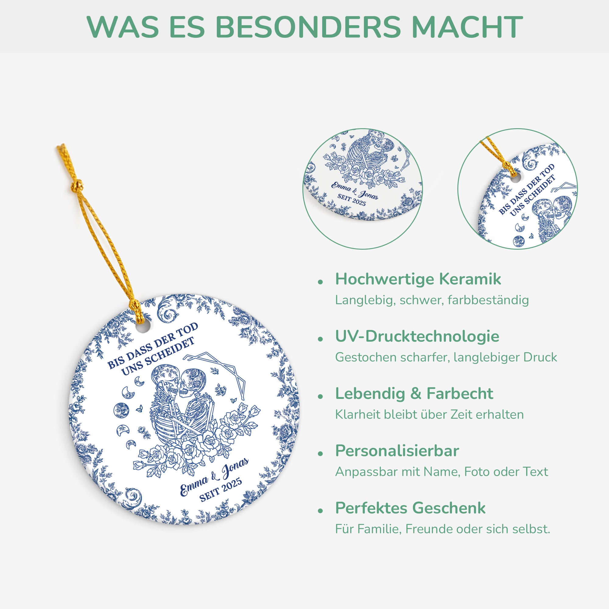 5739OGE4 bis dass der tod uns scheidet toile de jouy personalisierter weihnachtsschmuck_ keramik paar 5739O6UNG