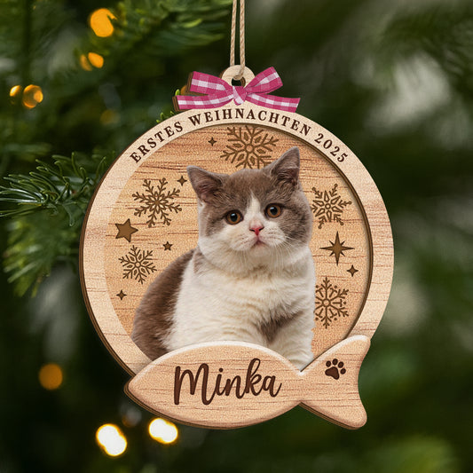 5740OGE1 erstes weihnachten personalisierte 2 schicht holz ornamente weihnachten katze mit foto 5740OTTQD
