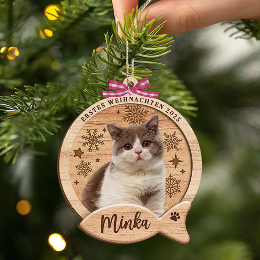 5740OGE2 erstes weihnachten personalisierte 2 schicht holz ornamente weihnachten katze mit foto 5740OTTQD