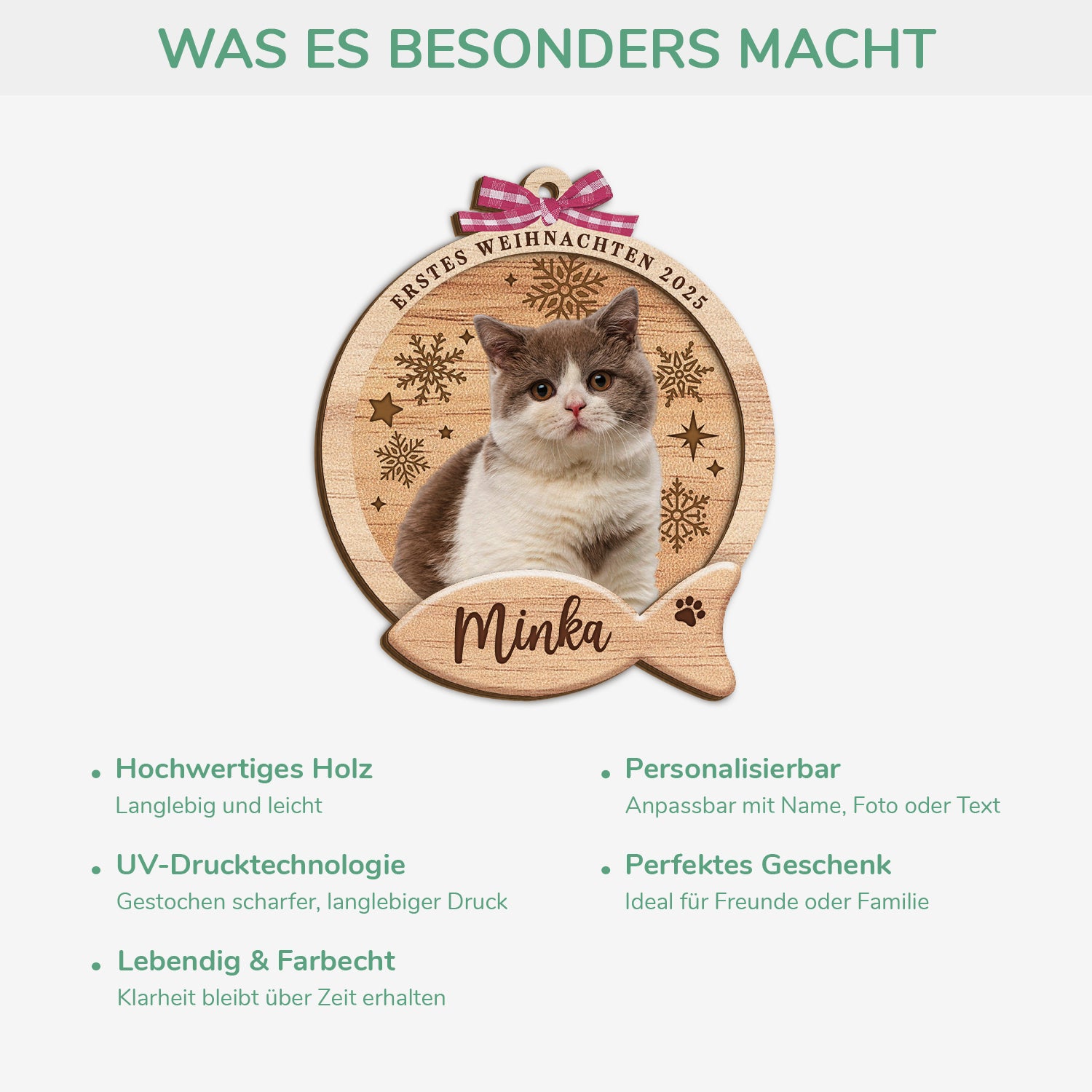 5740OGE4 erstes weihnachten personalisierte 2 schicht holz ornamente weihnachten katze mit foto 5740OTTQD